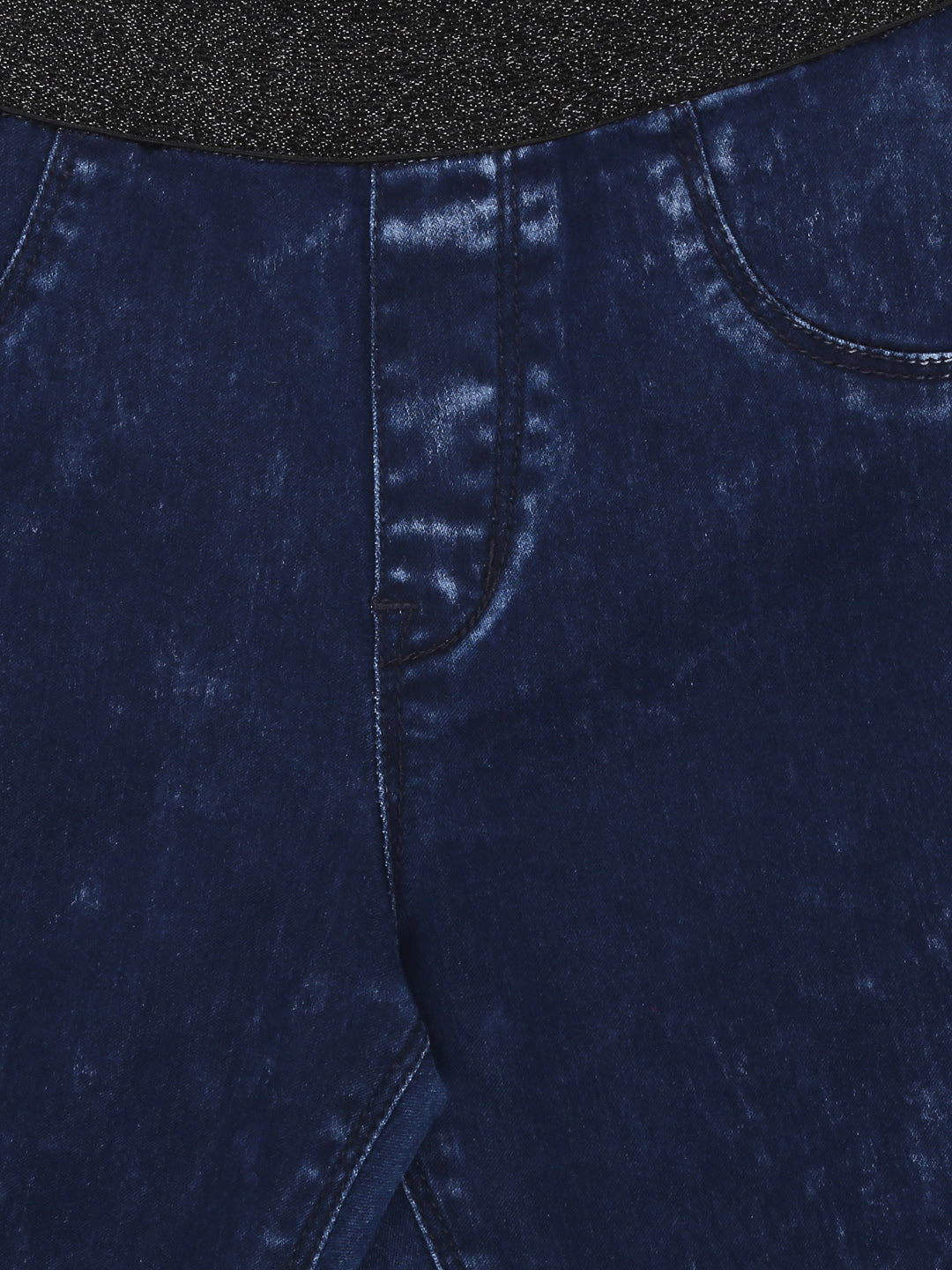Girls Navy Blue Washed Denim Jeggings Fixed Waist