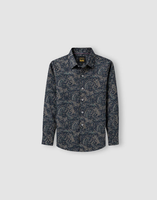 Boys Grey Paisley Cotton Shirt