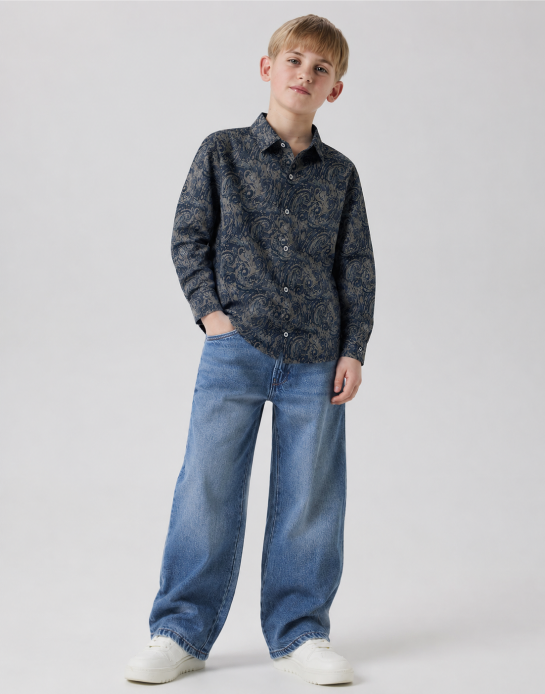 Boys Grey Paisley Cotton Shirt