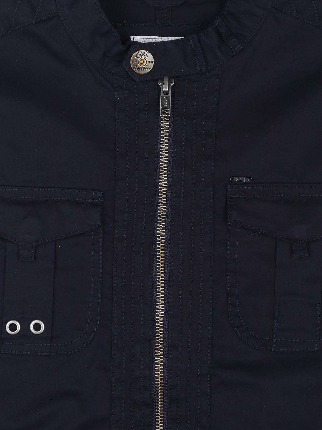 Boys Navy Blue Solid Cotton Woven Jacket Sleeveless