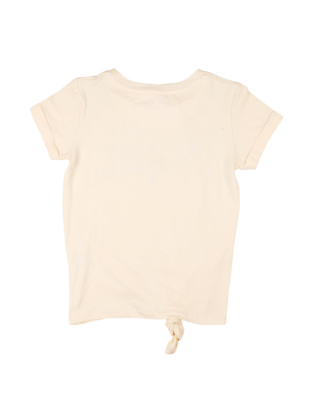 Girls Cream Graphic Print Cotton Knits Top Half Sleeves
