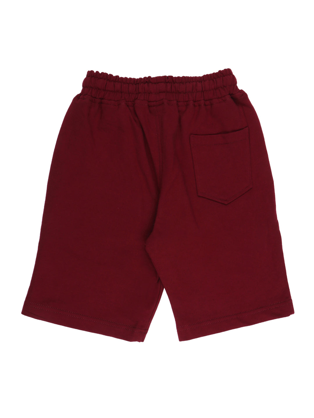 Boys Maroon Solid Cotton Shorts Elasticated