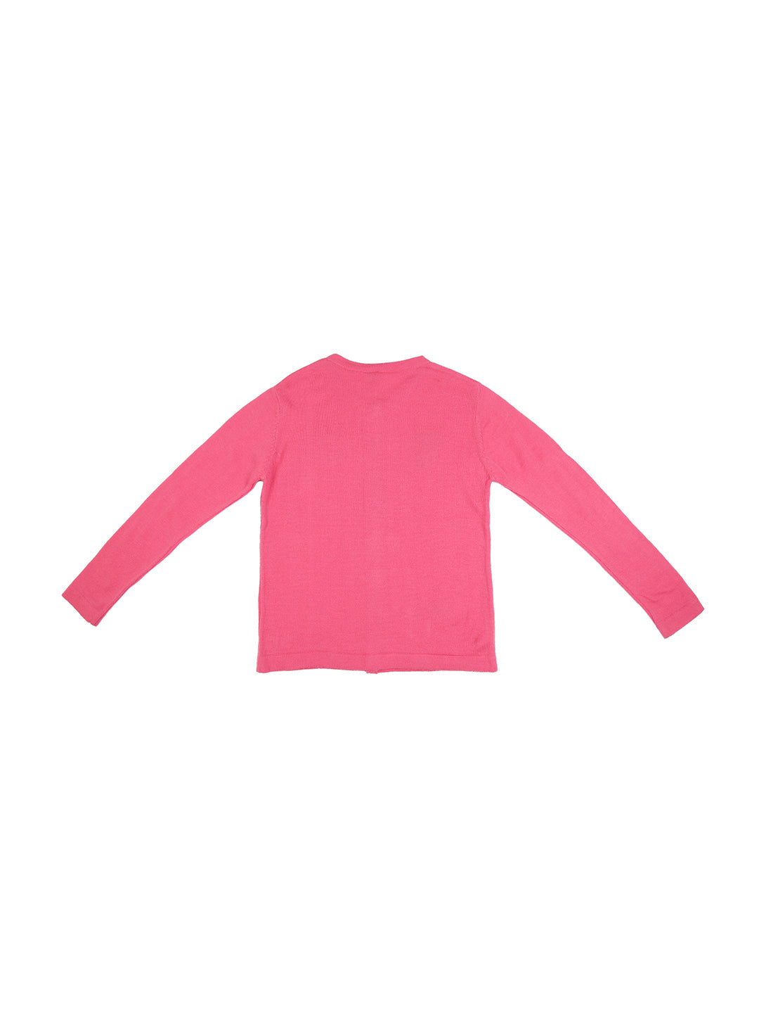 Girls Pink Patch Cotton Sweater Full Sleeves