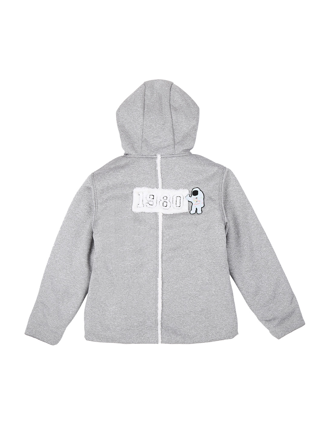 Girls Grey patch Fleece Heavy Winter Jacket Full Sleeves