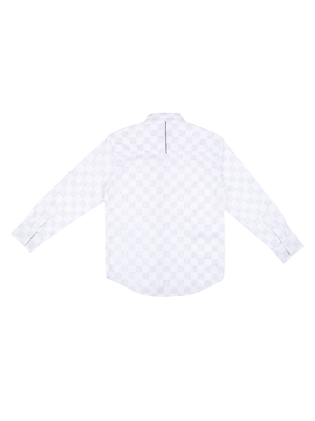 Boys White Abstract Cotton Shirt Full Sleeves
