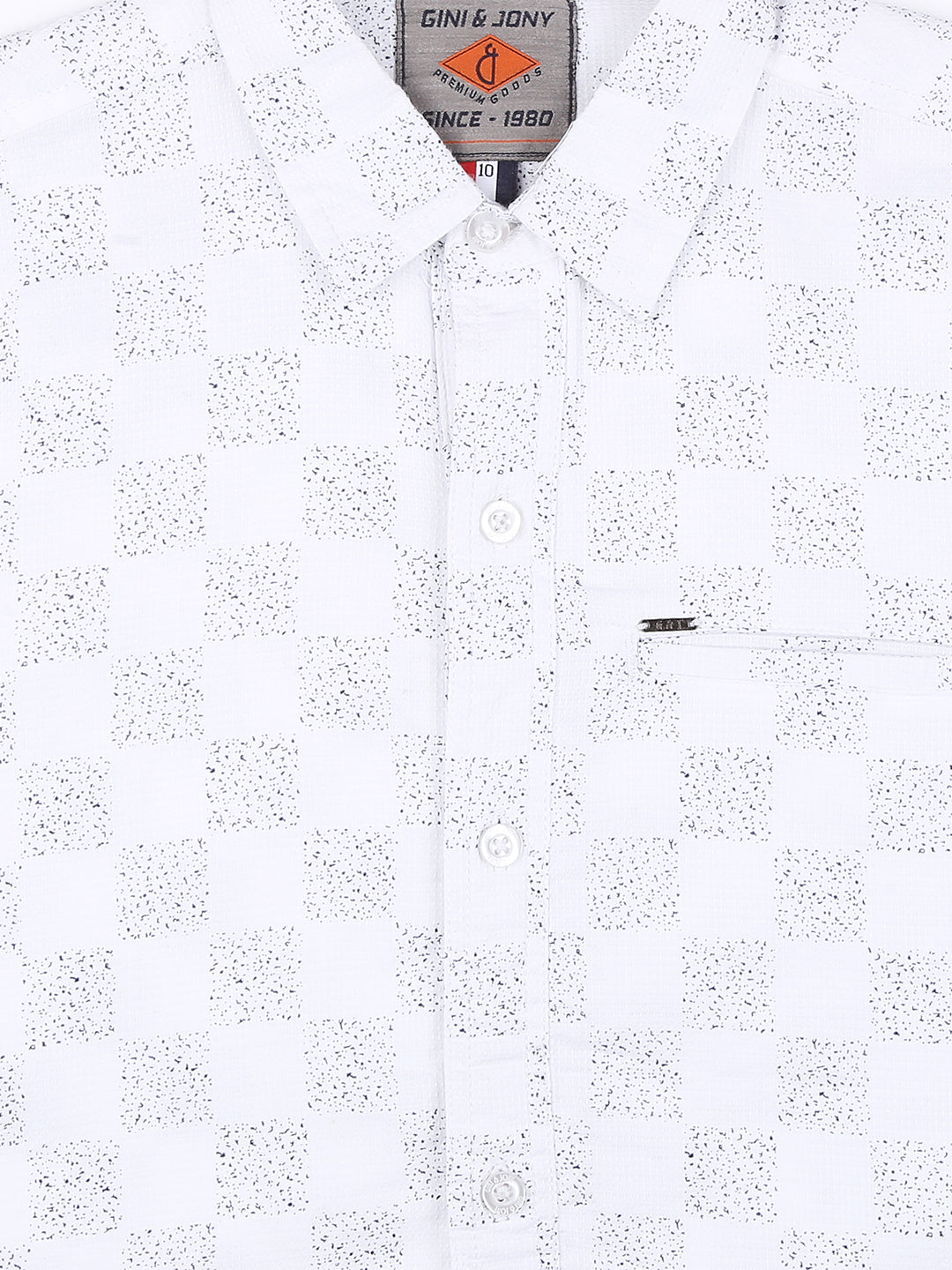 Boys White Abstract Cotton Shirt Full Sleeves