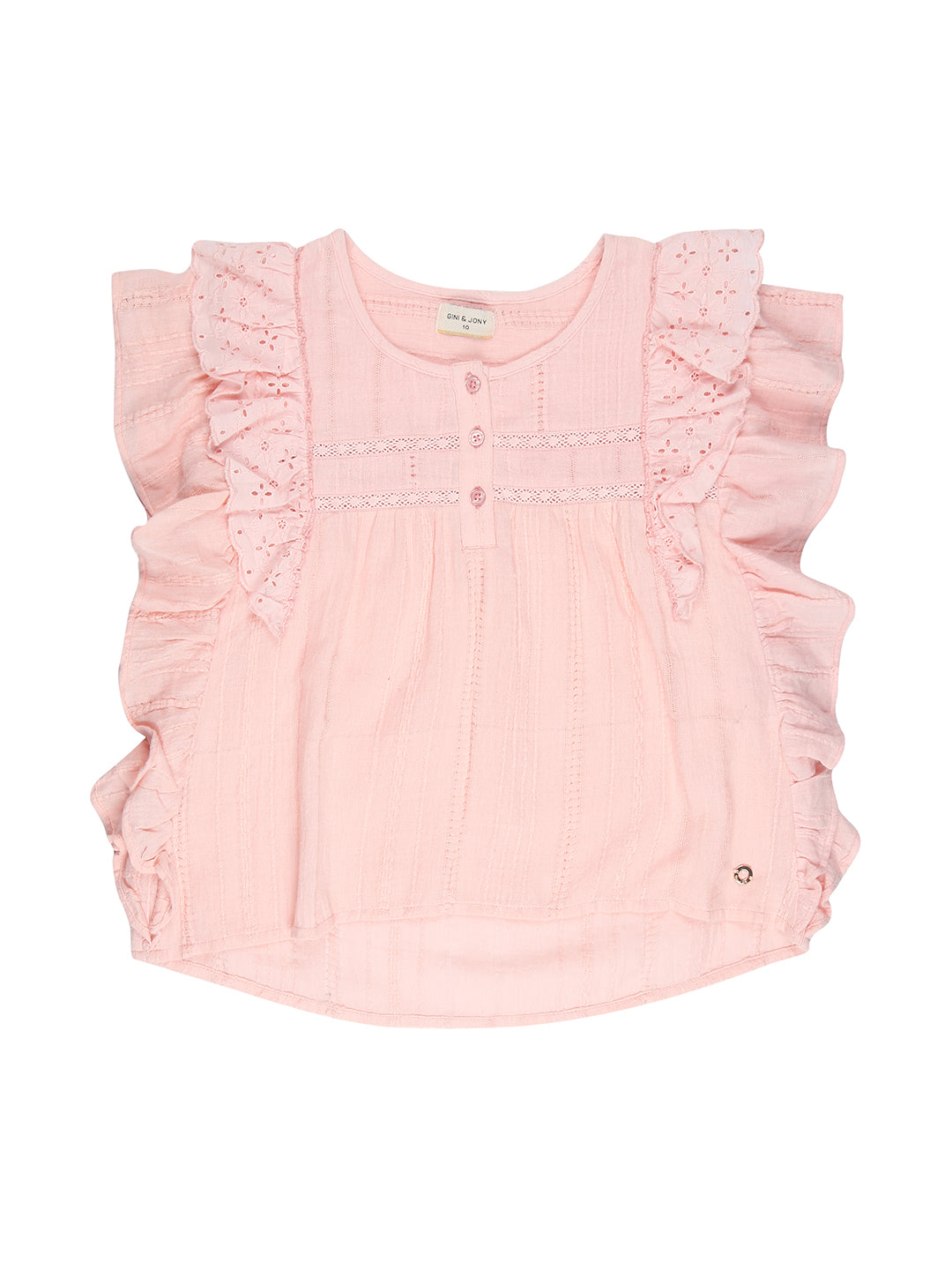 Girls Pink Solid Cotton Woven Top Sleeveless