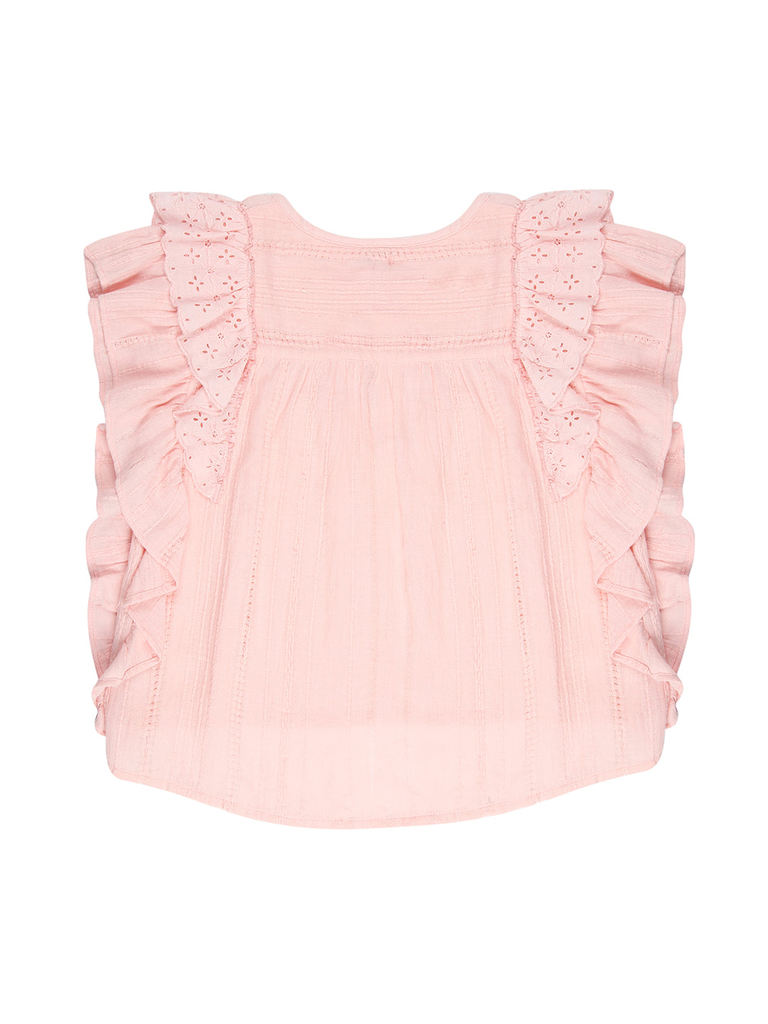 Girls Pink Solid Cotton Woven Top Sleeveless