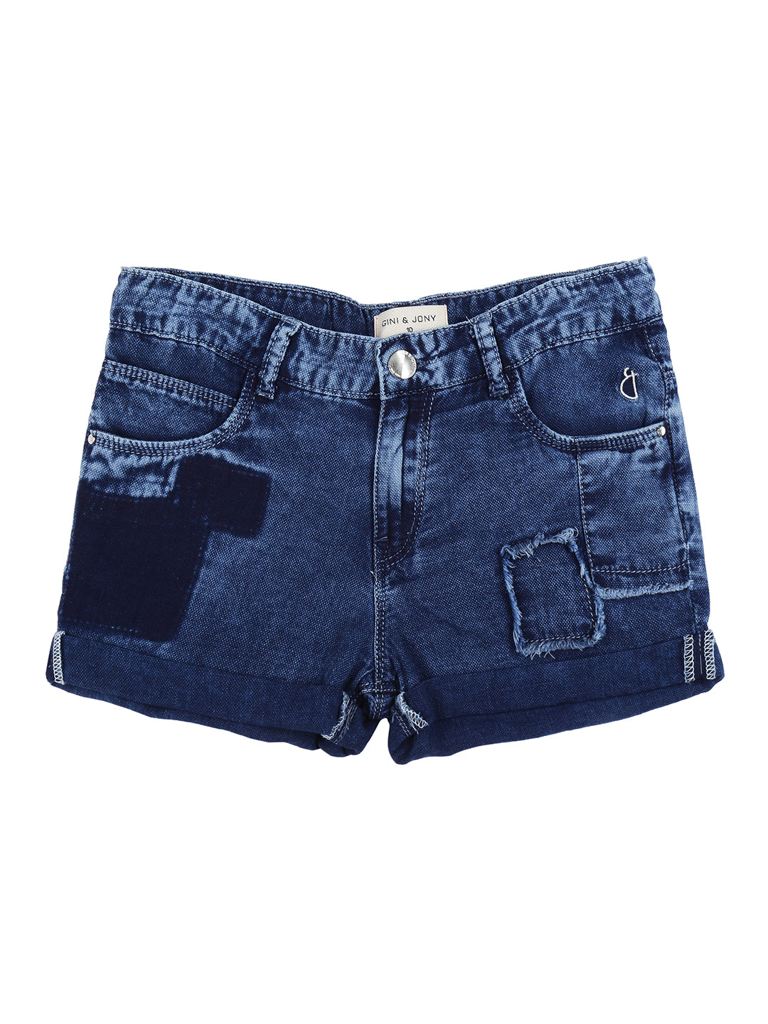 Girls Blue Washed Denim Shorts Fixed Waist