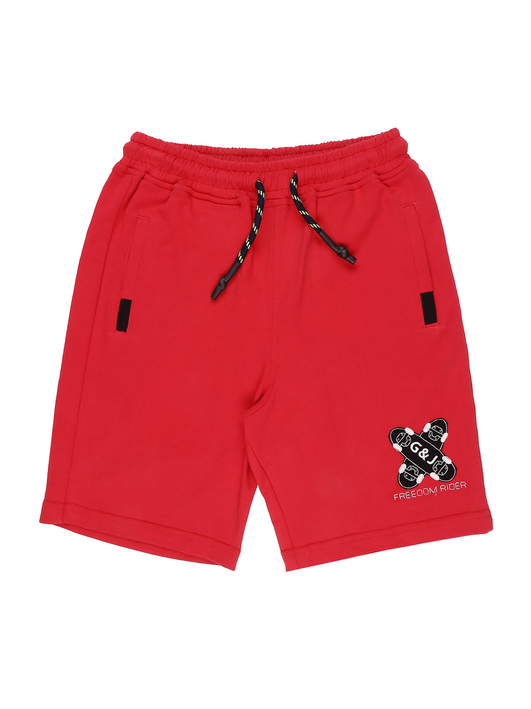 Boys Red Solid Cotton Shorts Fixed Waist