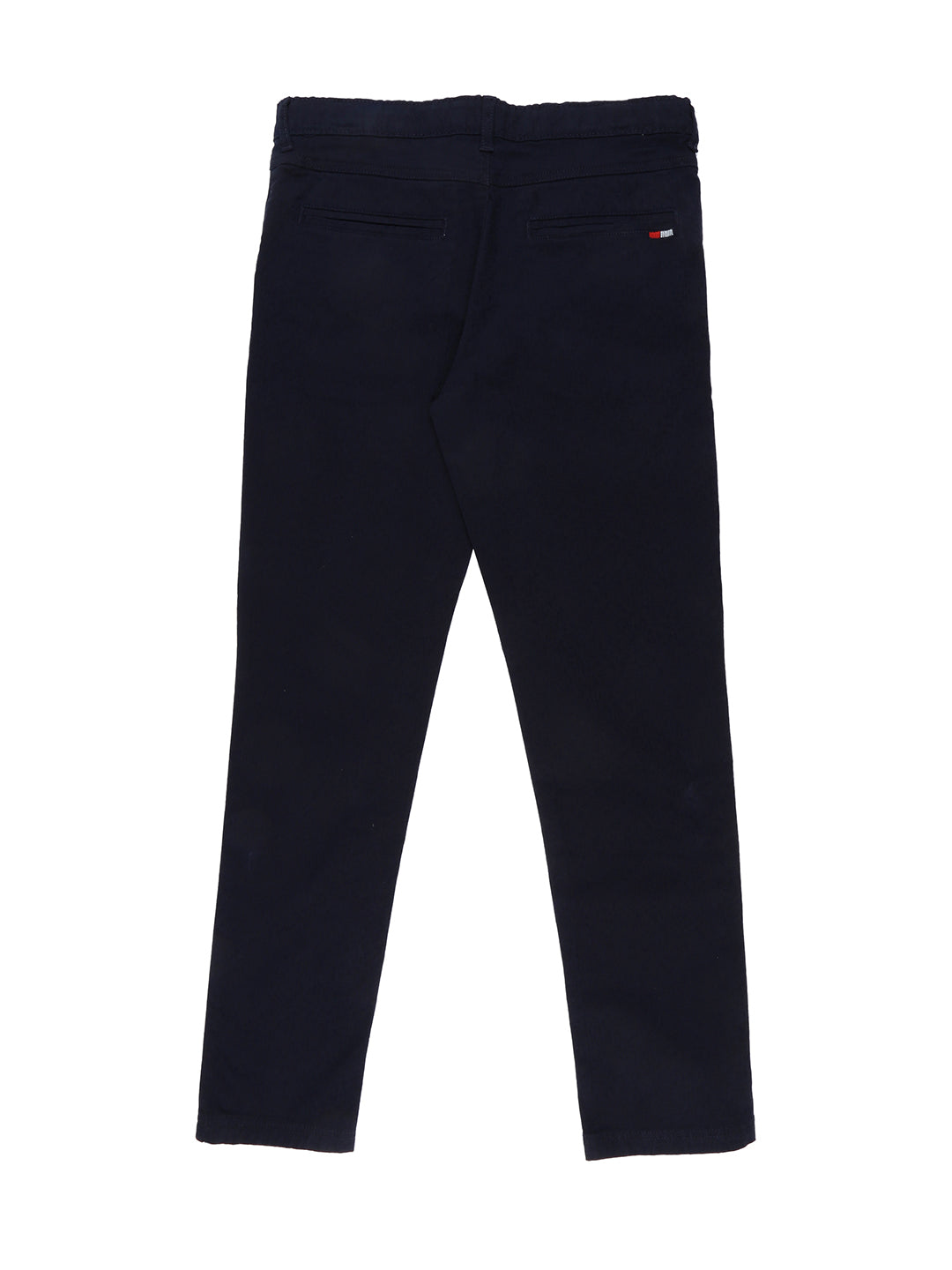 Boys Navy Blue Solid Cotton Trouser Fixed Waist