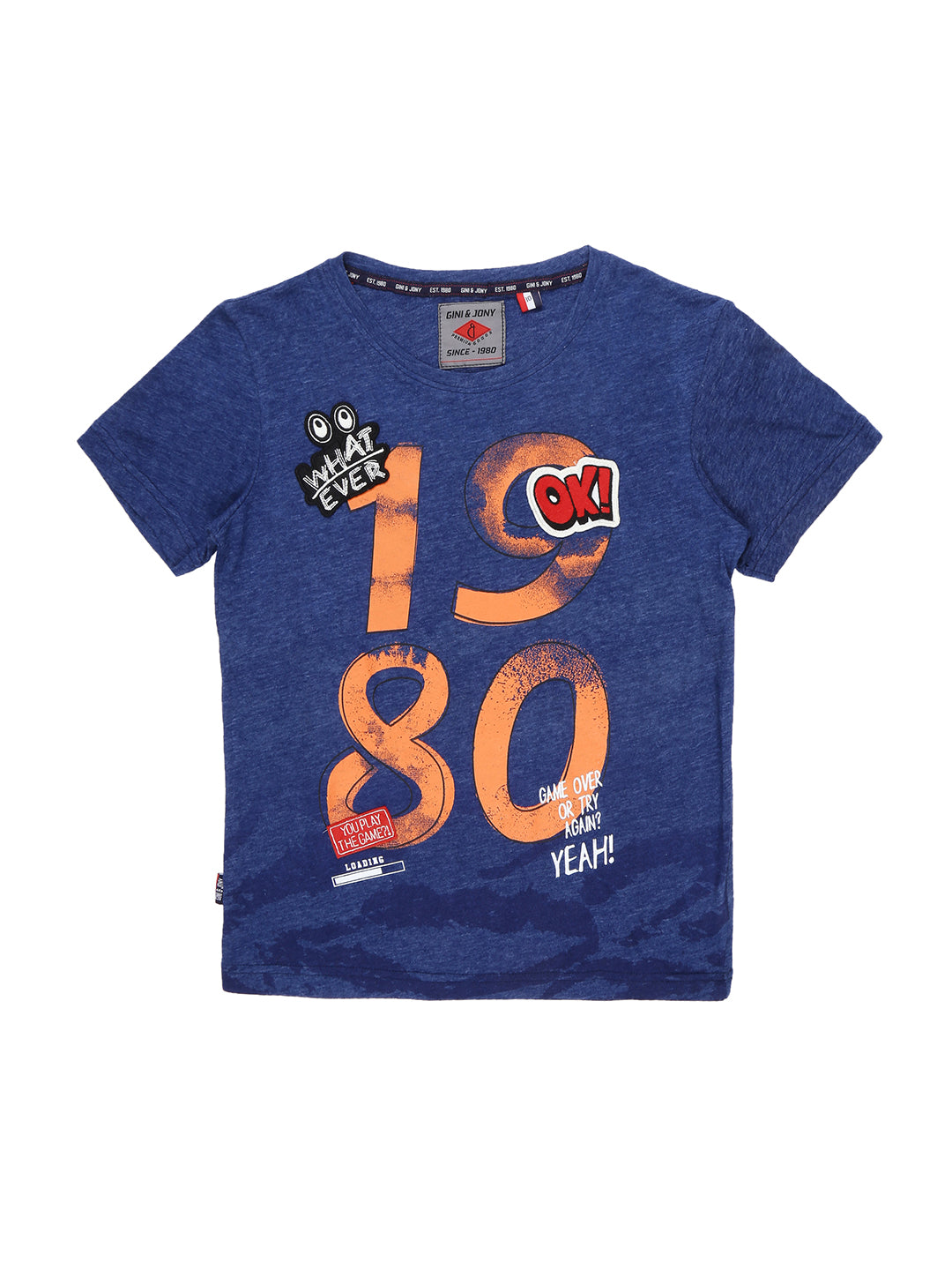 Boys Blue Typographic Print Cotton T-Shirt Half Sleeves