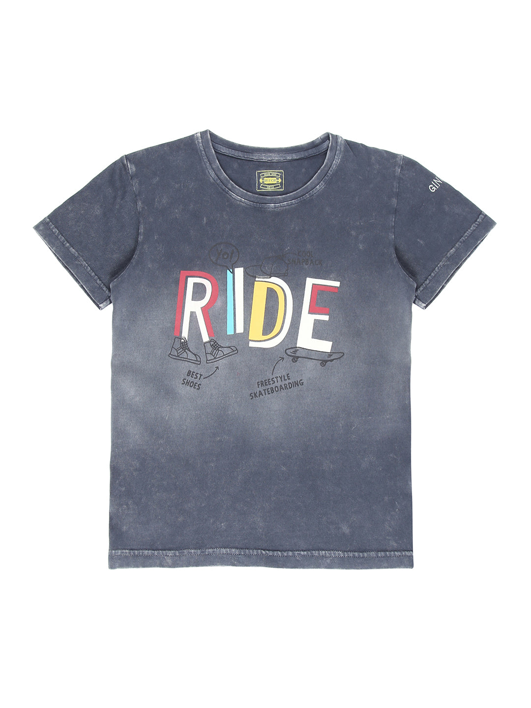 Boys Black Washed Denim T-Shirt Half Sleeves