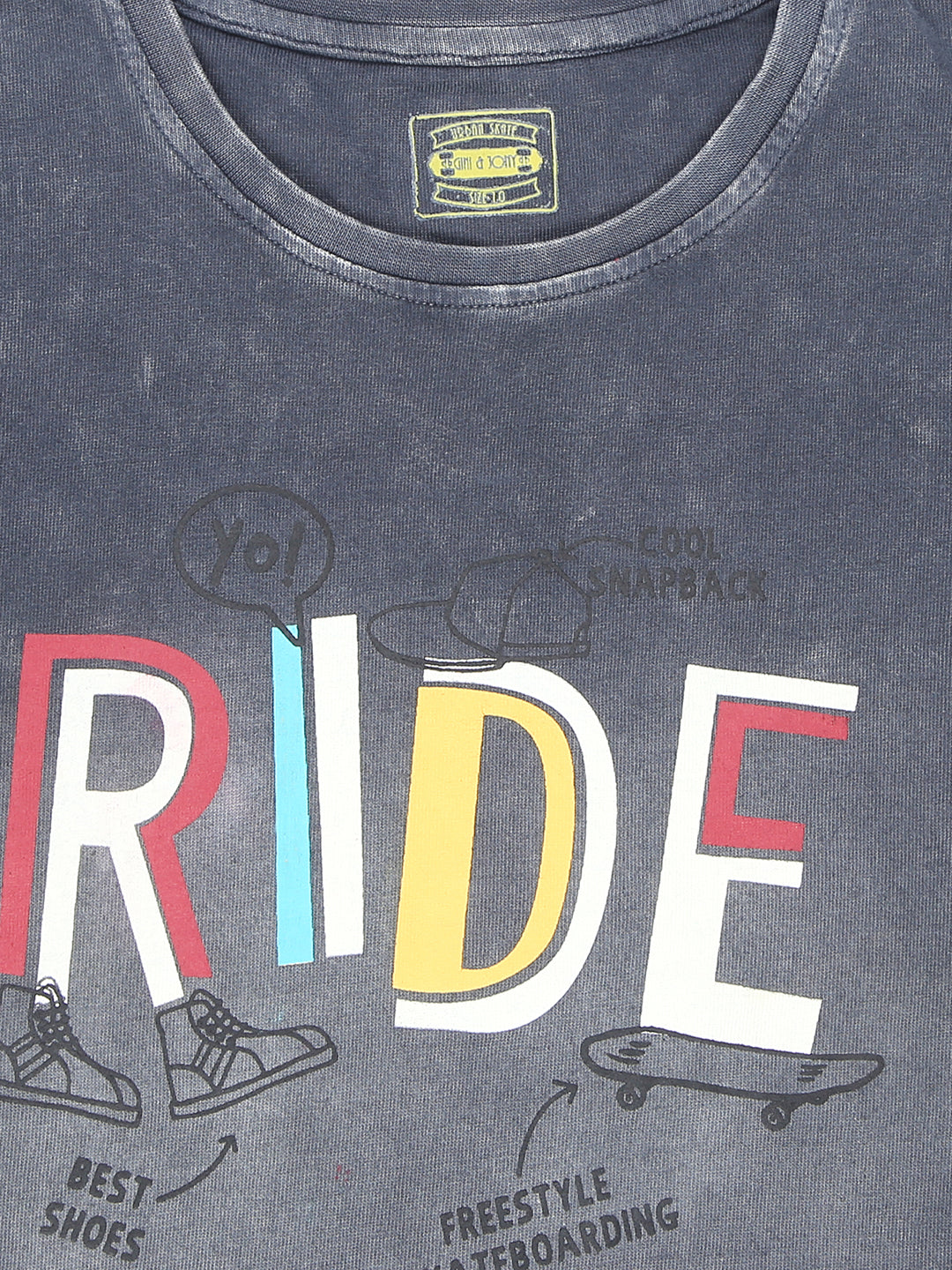 Boys Black Washed Denim T-Shirt Half Sleeves