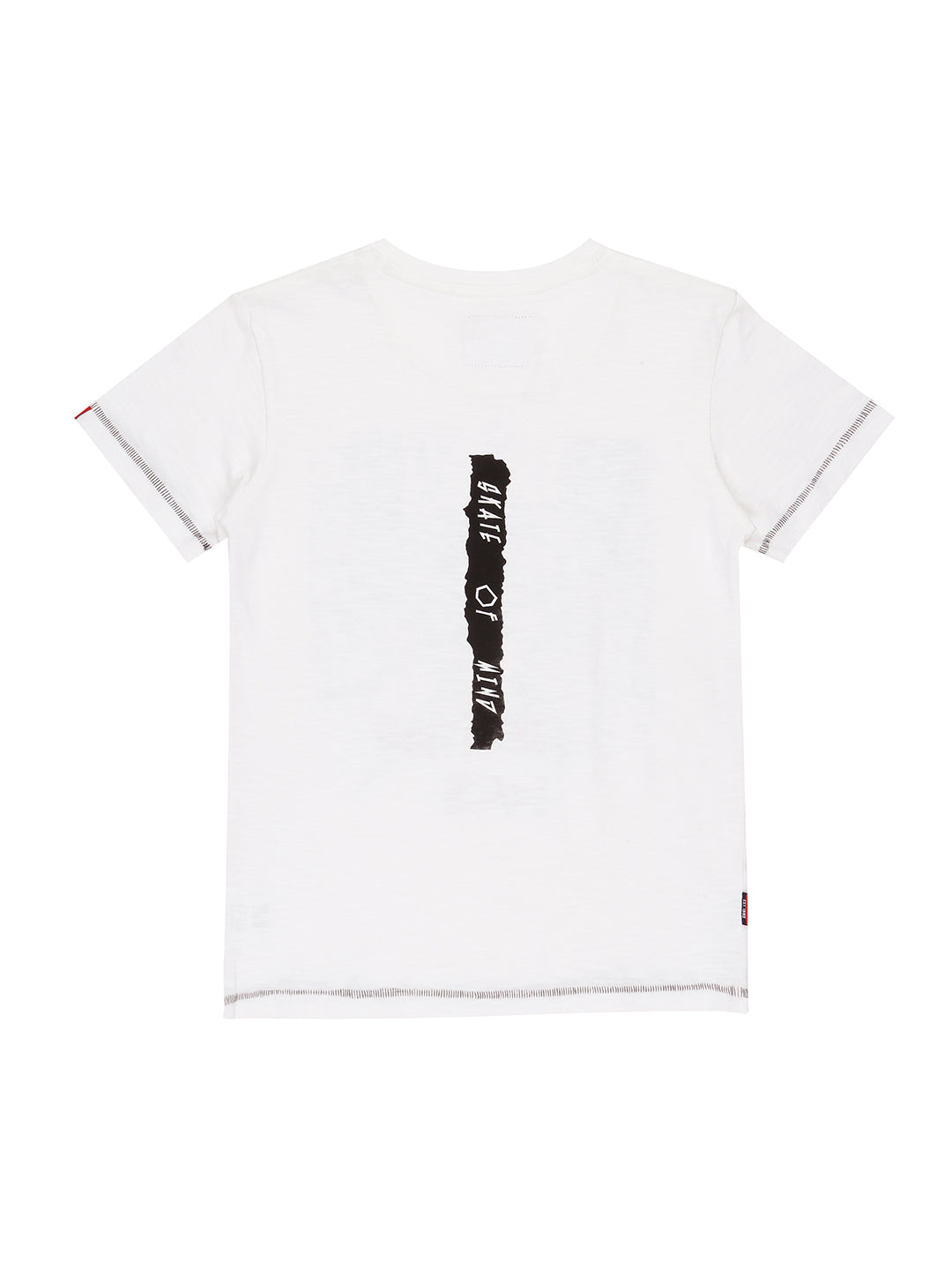 Boys White Graphic Print Cotton T-Shirt Half Sleeves