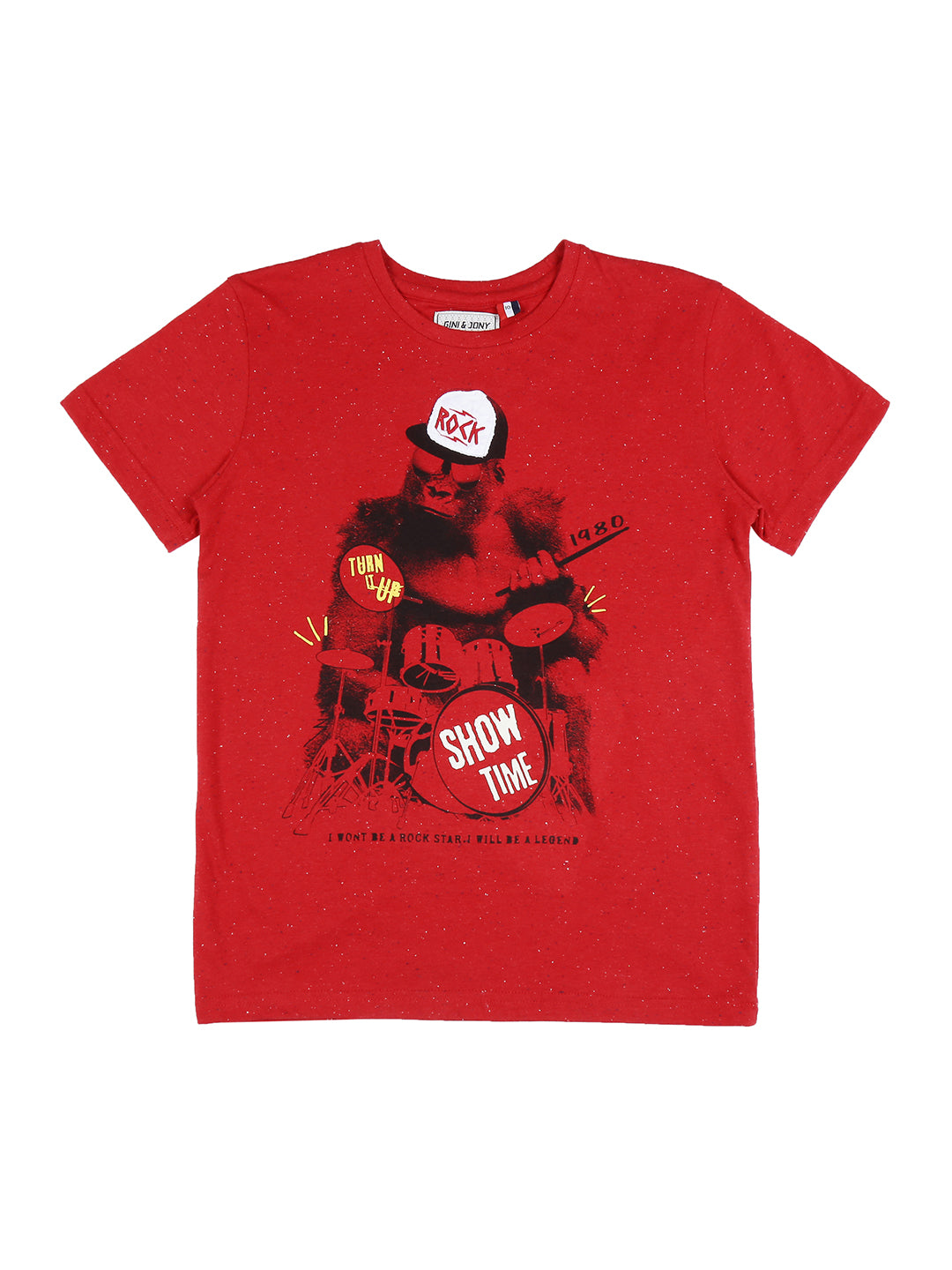 Boys Red Graphic Print Cotton T-Shirt Half Sleeves