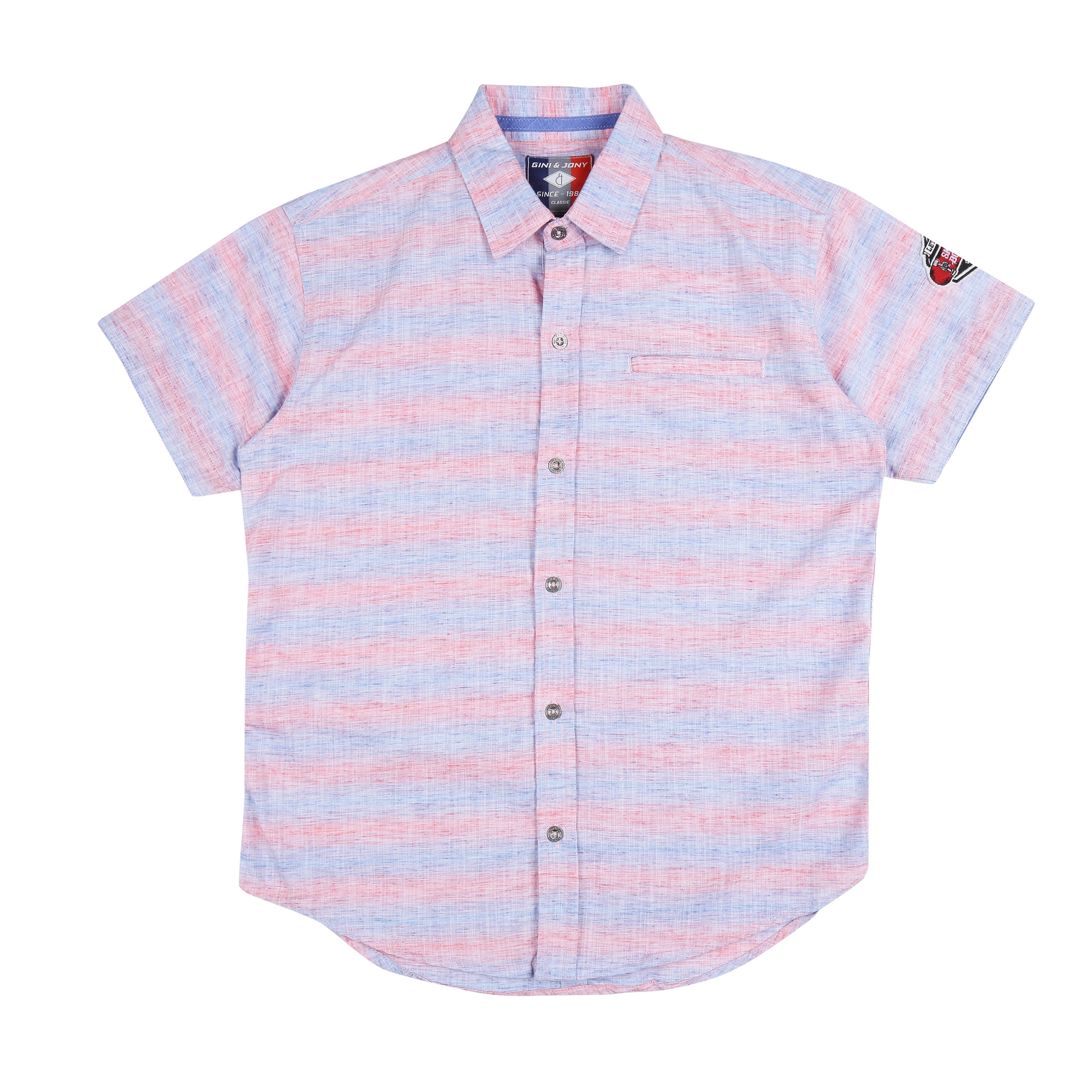 Boys Pink Stripes Cotton Shirt Half Sleeves