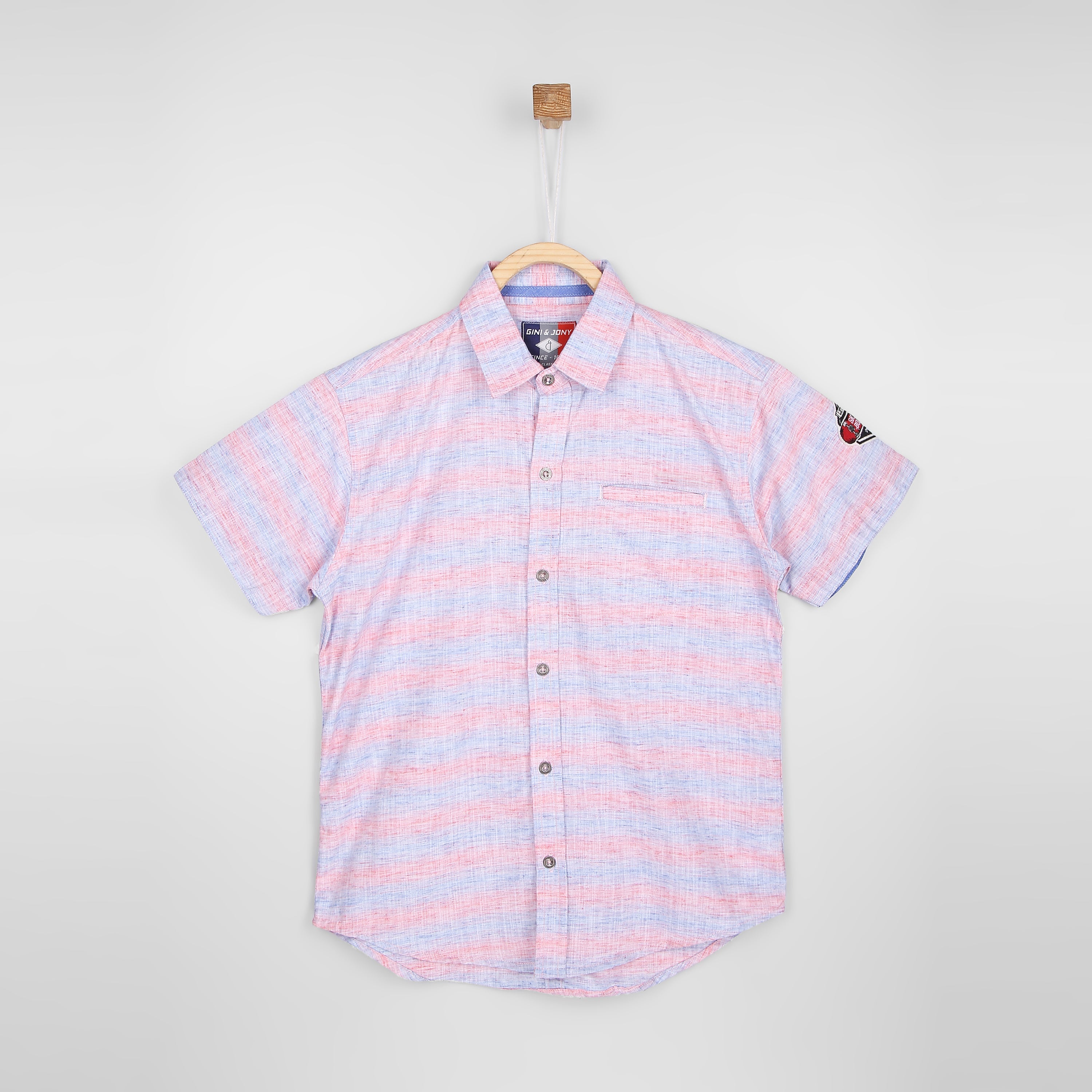 Boys Pink Stripes Cotton Shirt Half Sleeves