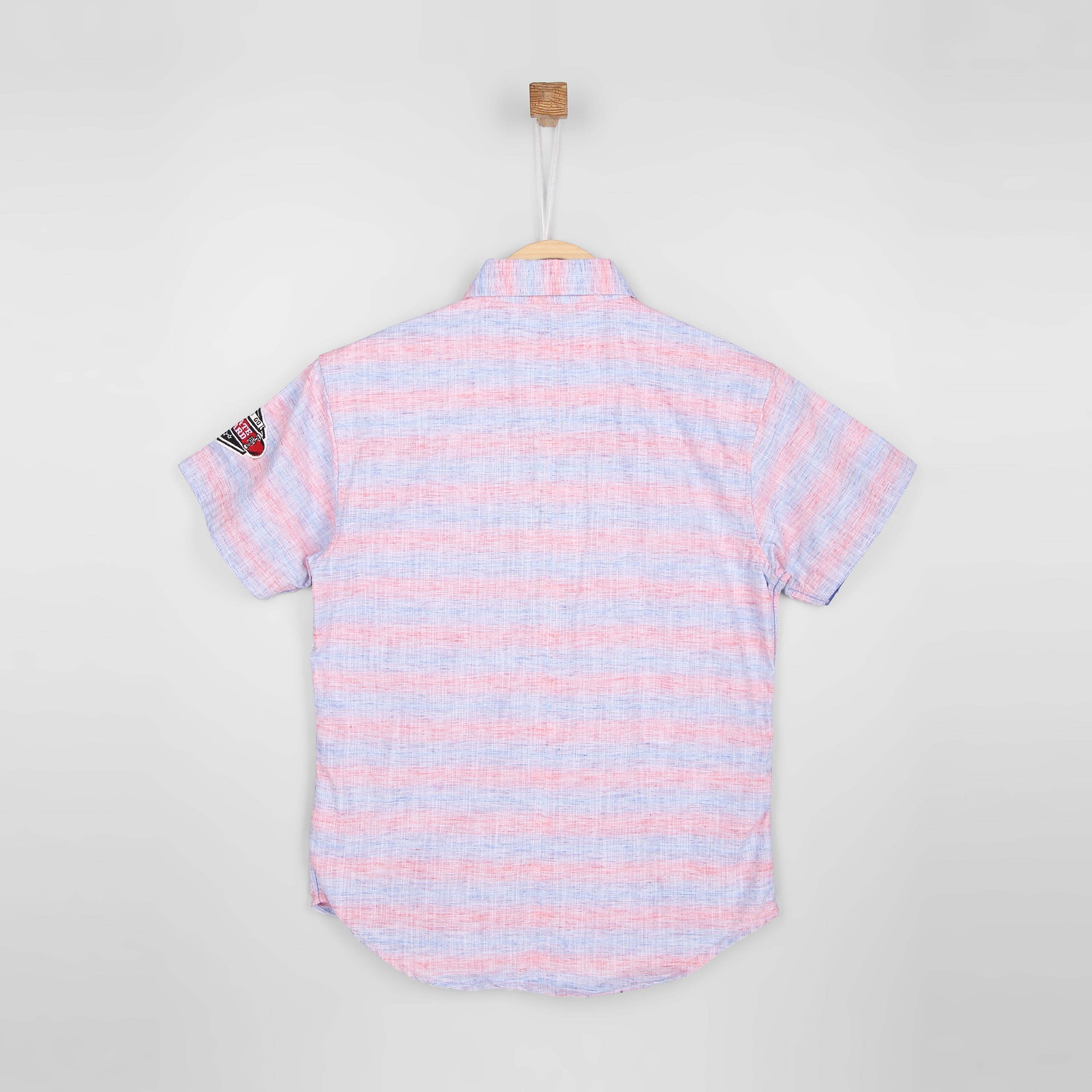 Boys Pink Stripes Cotton Shirt Half Sleeves