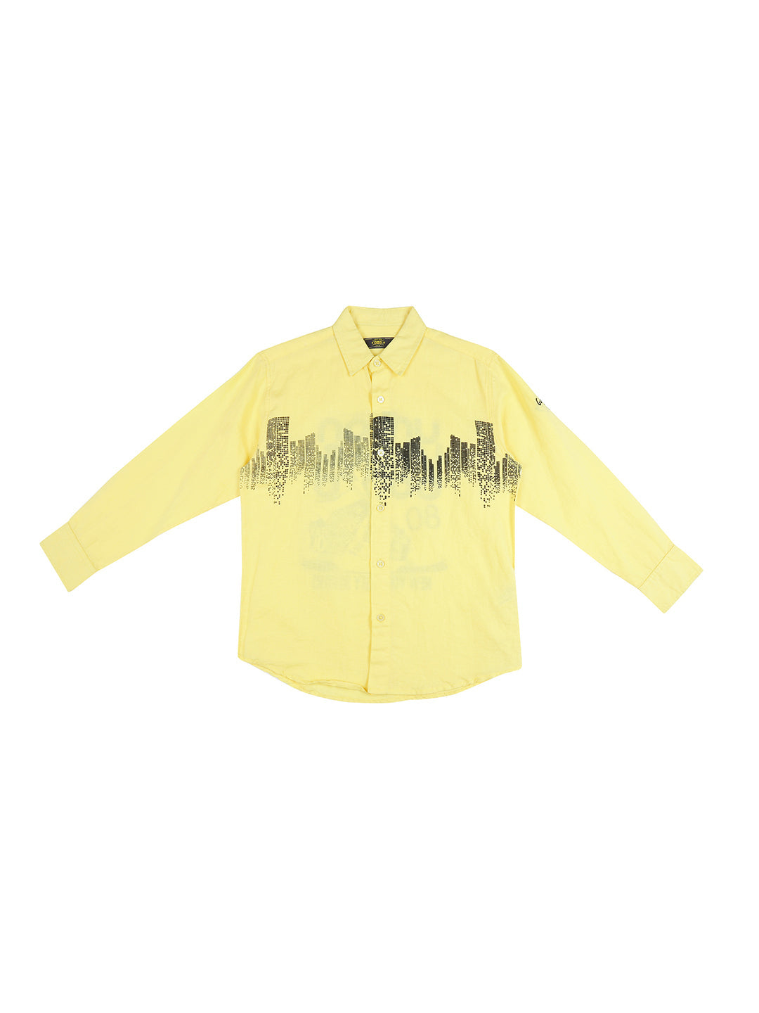 Boys Yellow Printed Cotton Shirt Full Sleeves