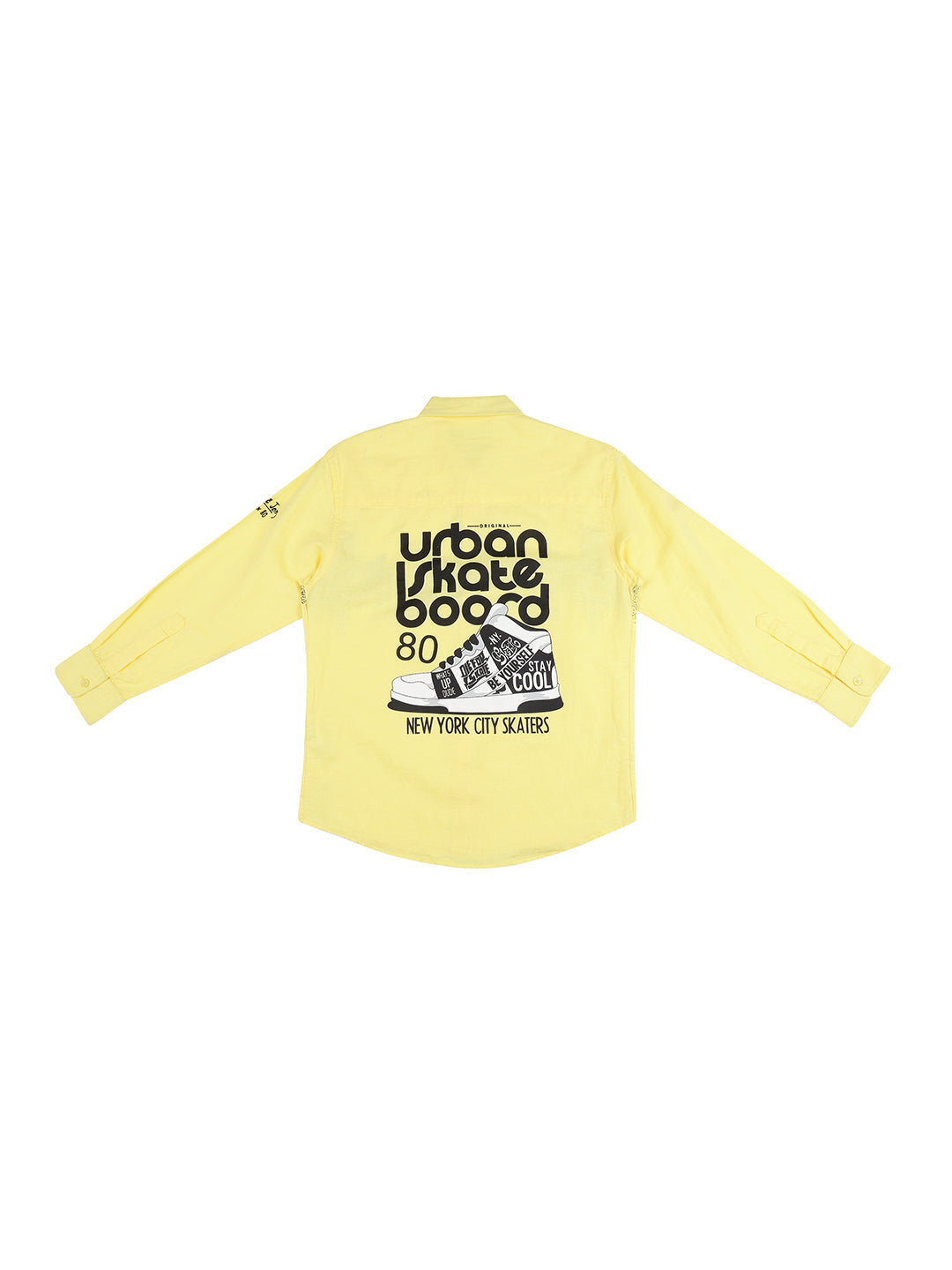 Boys Yellow Printed Cotton Shirt Full Sleeves