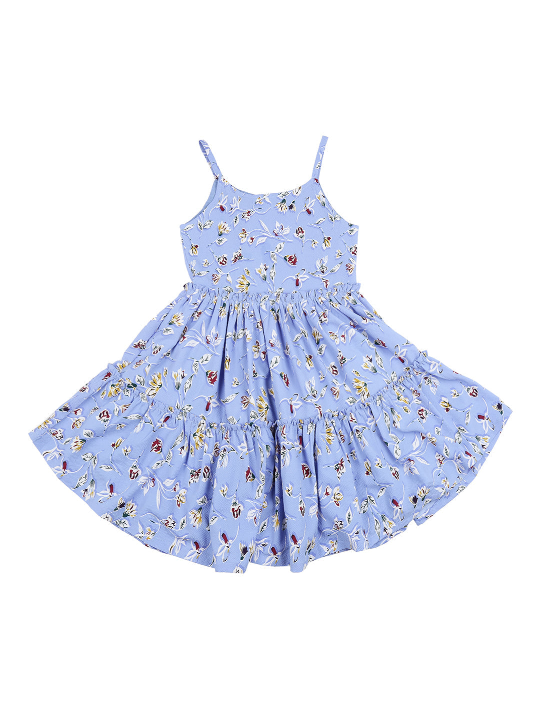 Girls Blue Floral Print Cotton Dress Sleeveless