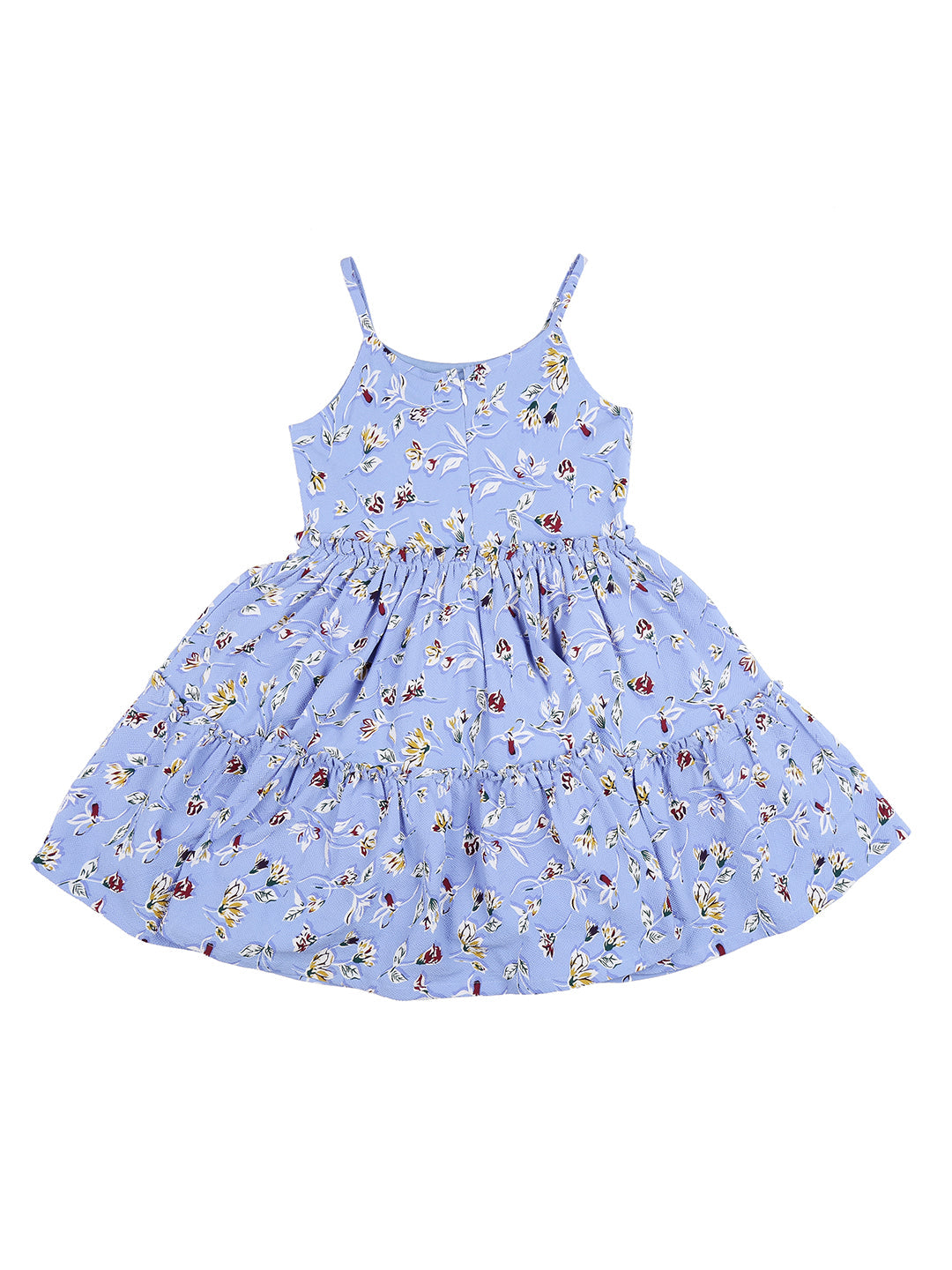 Girls Blue Floral Print Cotton Dress Sleeveless