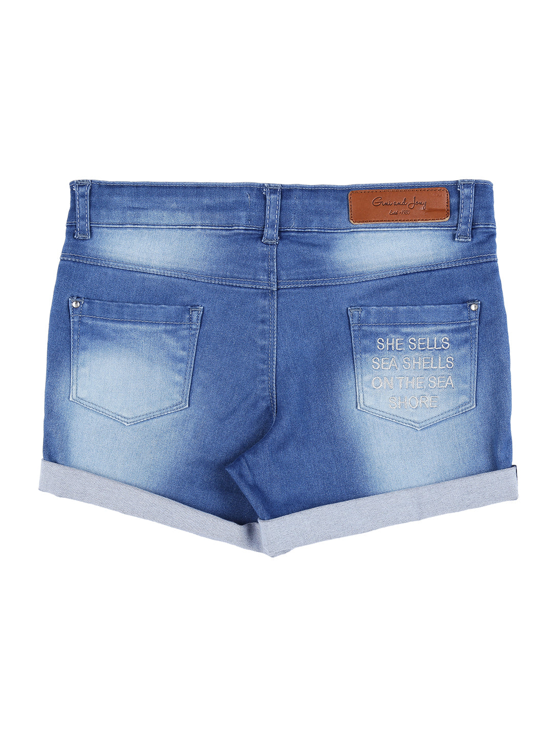 Girls Blue  Washed Denim Shorts Fixed Waist