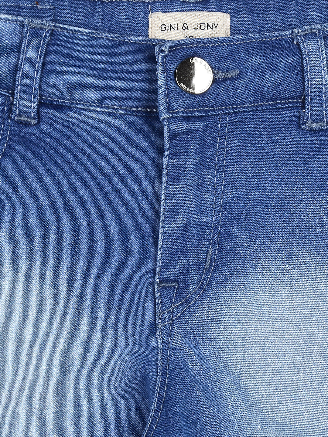 Girls Blue  Washed Denim Shorts Fixed Waist