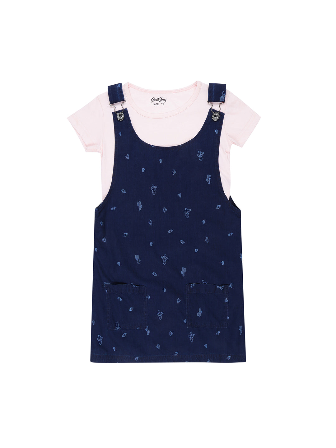 Girls Navy  Solid Cotton Dungree Sleeveless