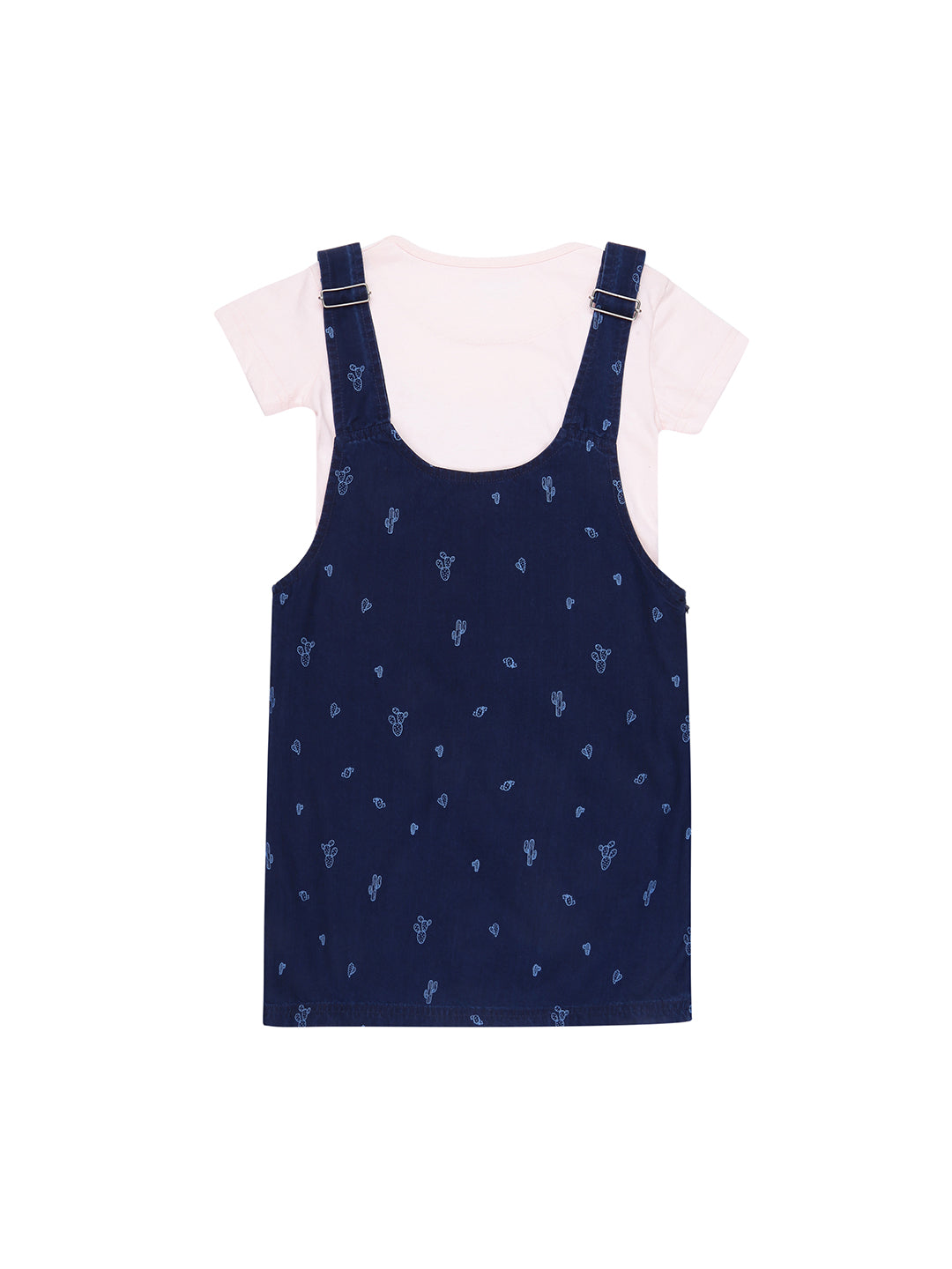 Girls Navy  Solid Cotton Dungree Sleeveless