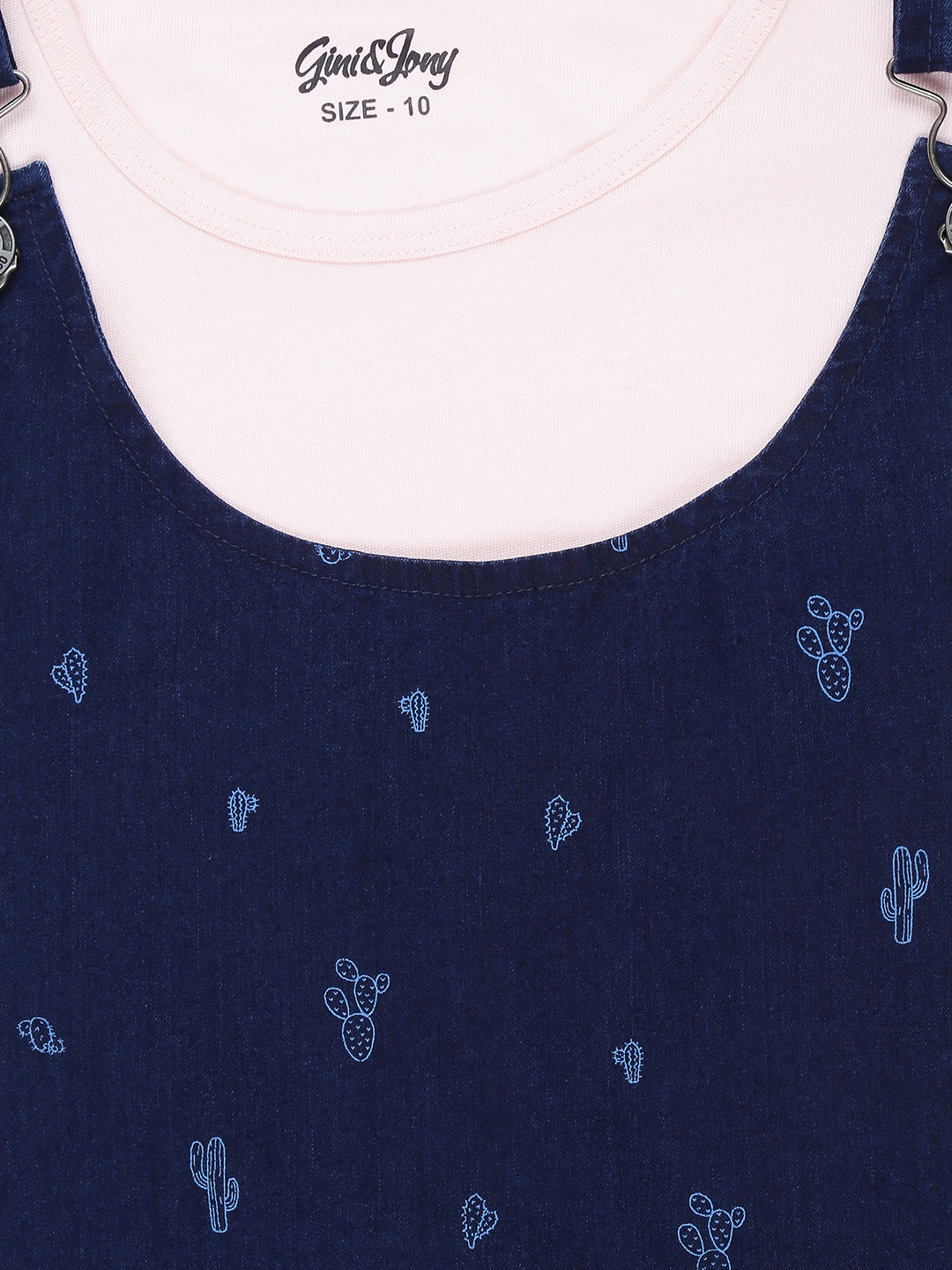 Girls Navy  Solid Cotton Dungree Sleeveless