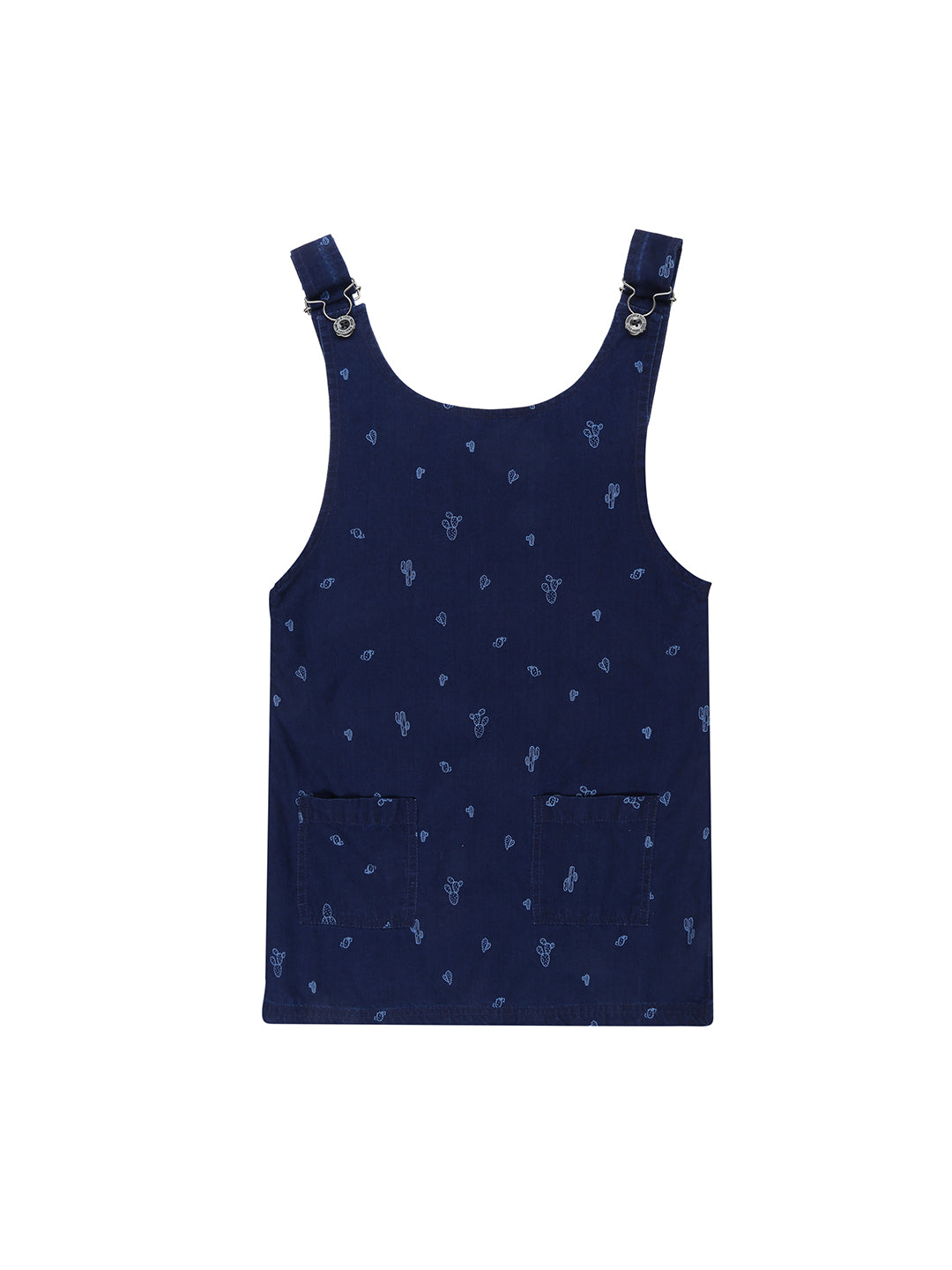 Girls Navy  Solid Cotton Dungree Sleeveless