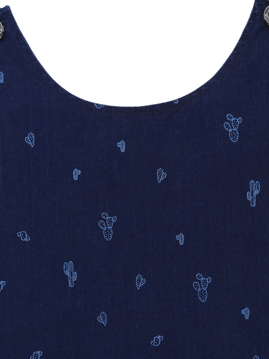 Girls Navy  Solid Cotton Dungree Sleeveless