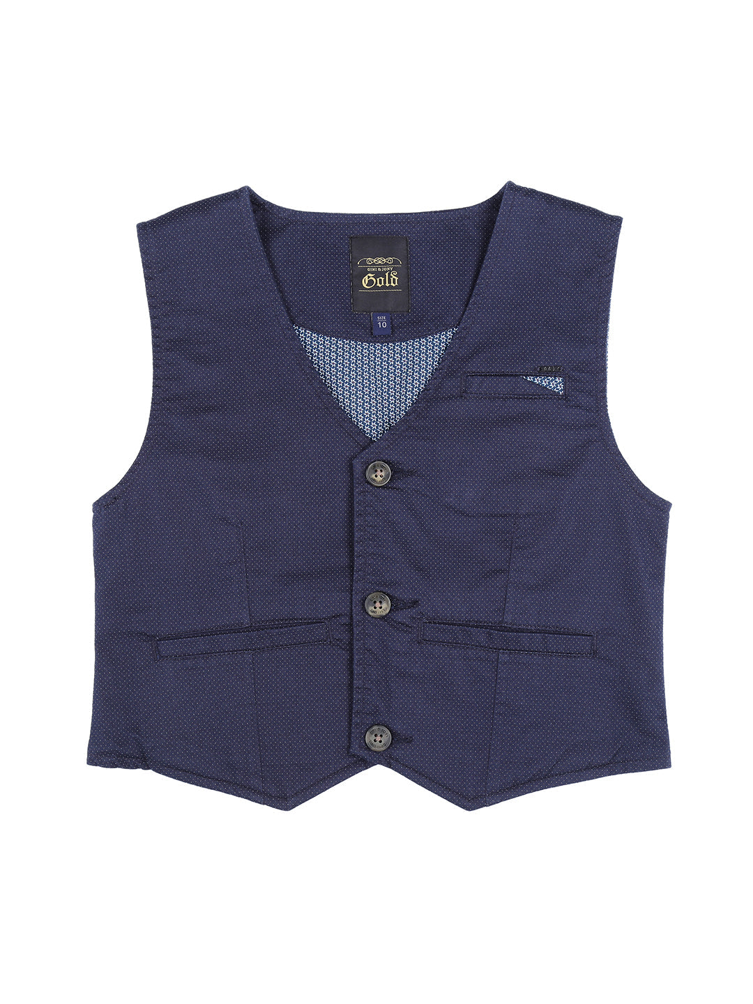 Boys Blue Polka Dots Cotton Waist Coat Sleeveless