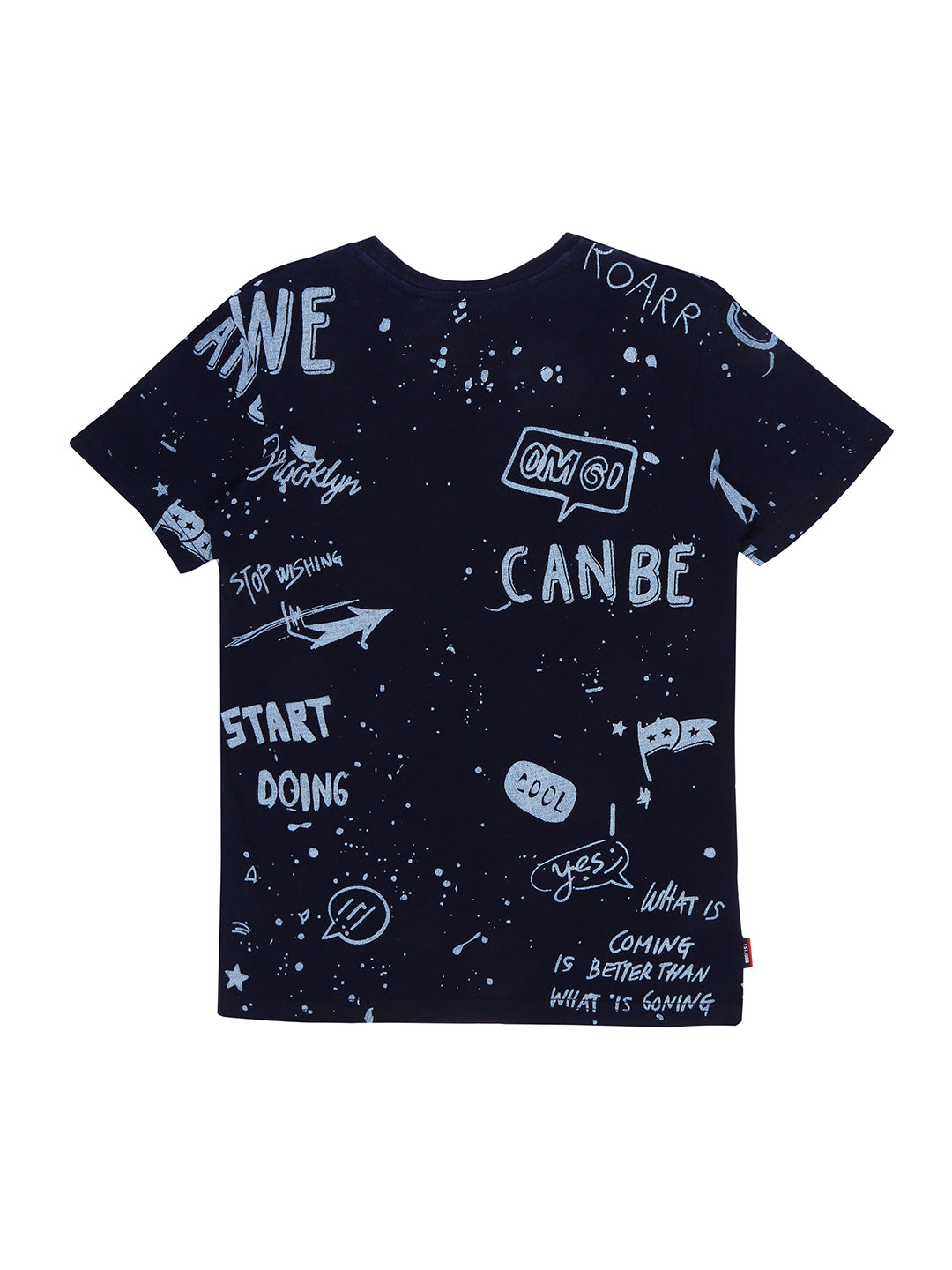 Boys Navy Blue Typographic Print Cotton T-Shirt Half Sleeves