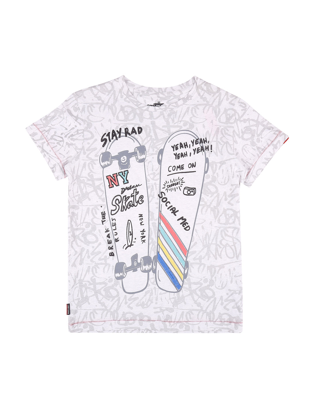 Boys Grey Graphic Print Cotton T-Shirt Half Sleeves