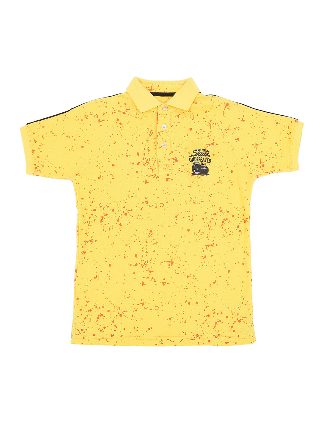 Boys Yellow Abstract Print Cotton Polo T-Shirt Half Sleeves