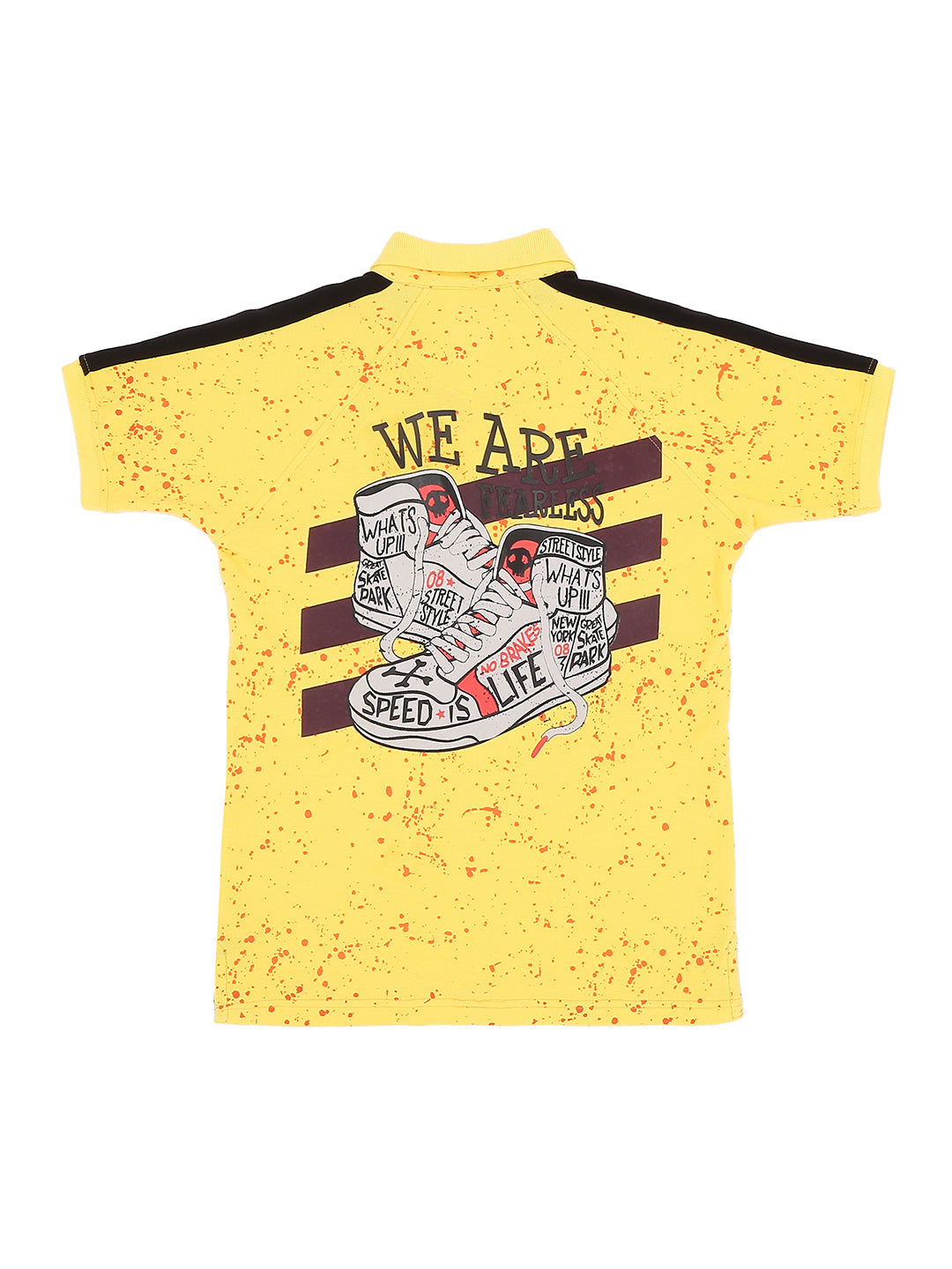 Boys Yellow Abstract Print Cotton Polo T-Shirt Half Sleeves