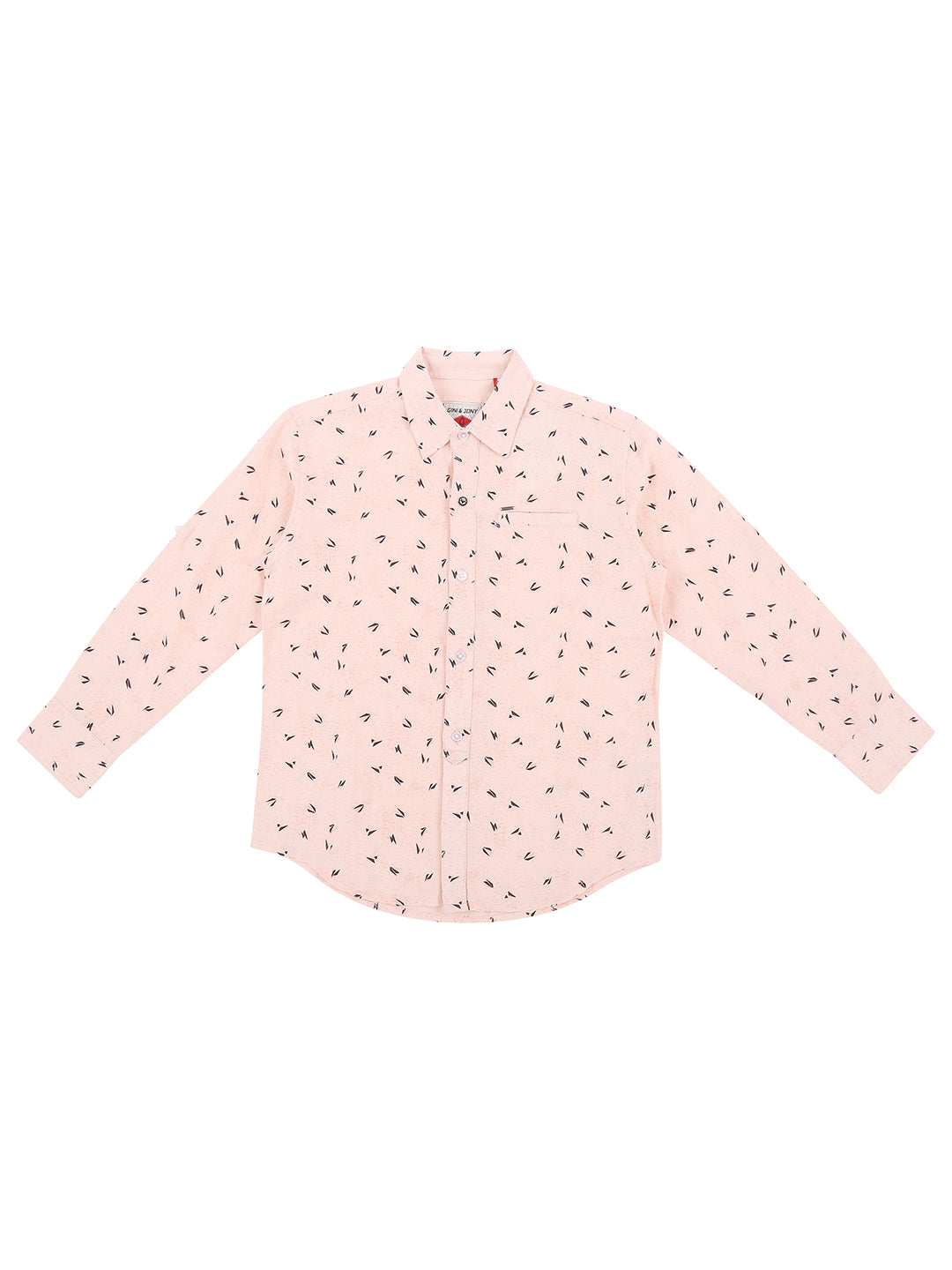 Boys Peach Abstract Cotton Shirt Full Sleeves