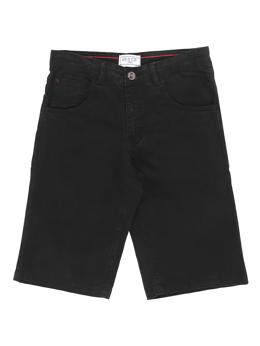 Boys Black Solid Cotton Bermuda Fixed Waist