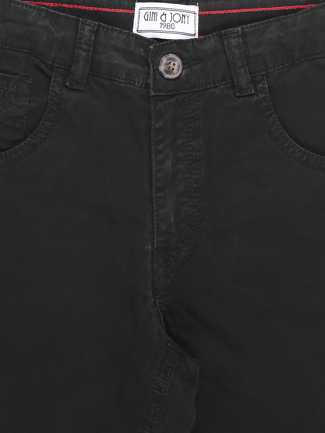 Boys Black Solid Cotton Bermuda Fixed Waist