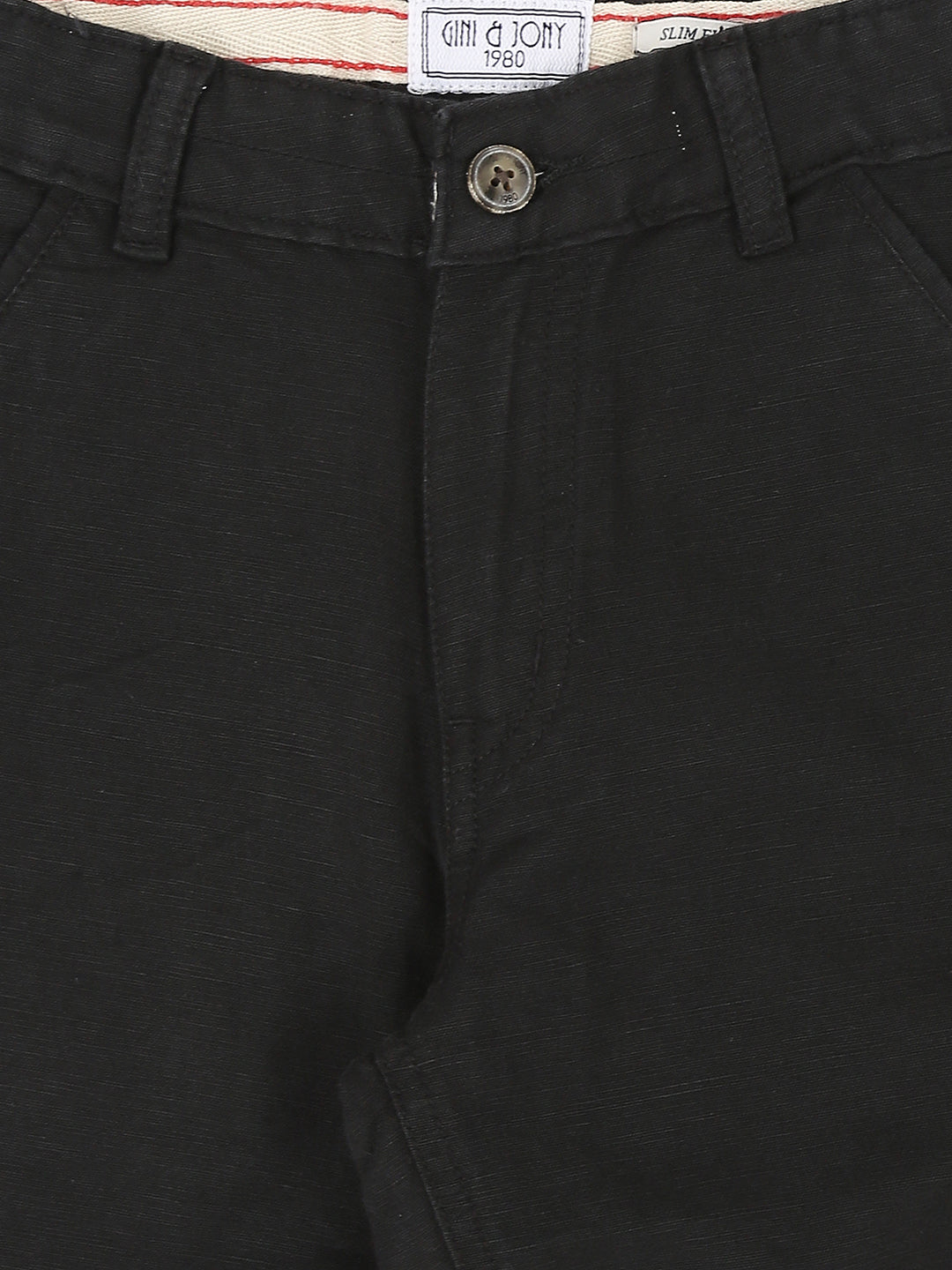 Boys Black Solid Cotton Trouser Fixed Waist