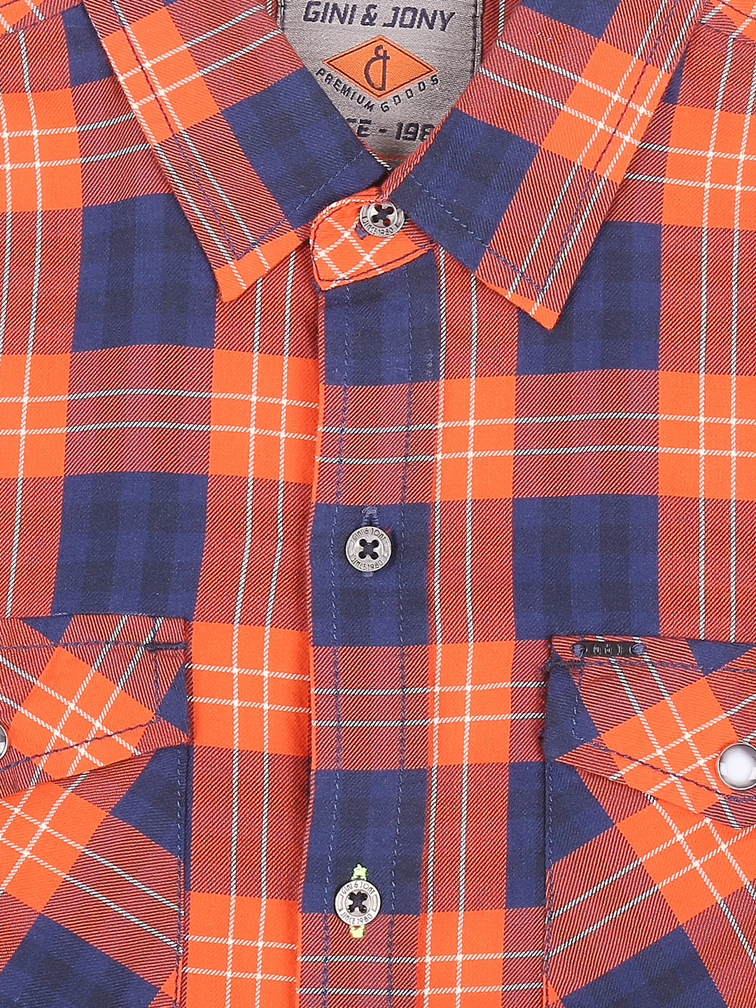 Boys Orange Checks Cotton Shirt Full Sleeves