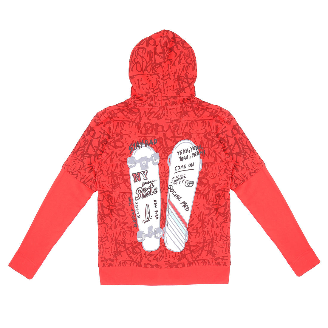 Boys Red Graphic Print Cotton Knit Jacket Full Sleeves