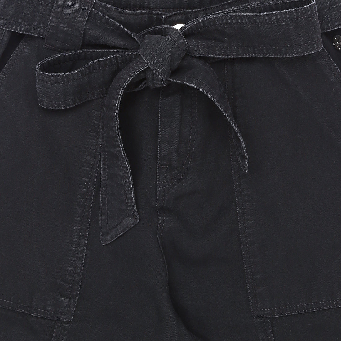 Girls Black Solid Denim Culottes Fixed Waist