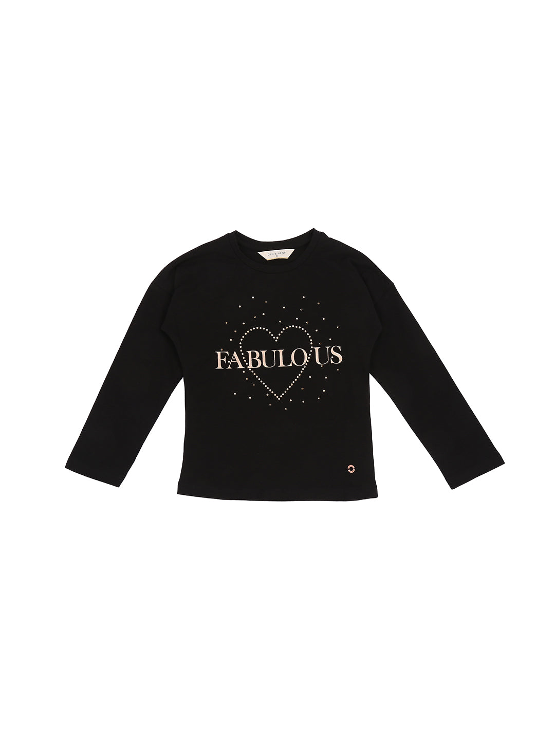 Girls Black Embellished Cotton Knits Top Full Sleeves