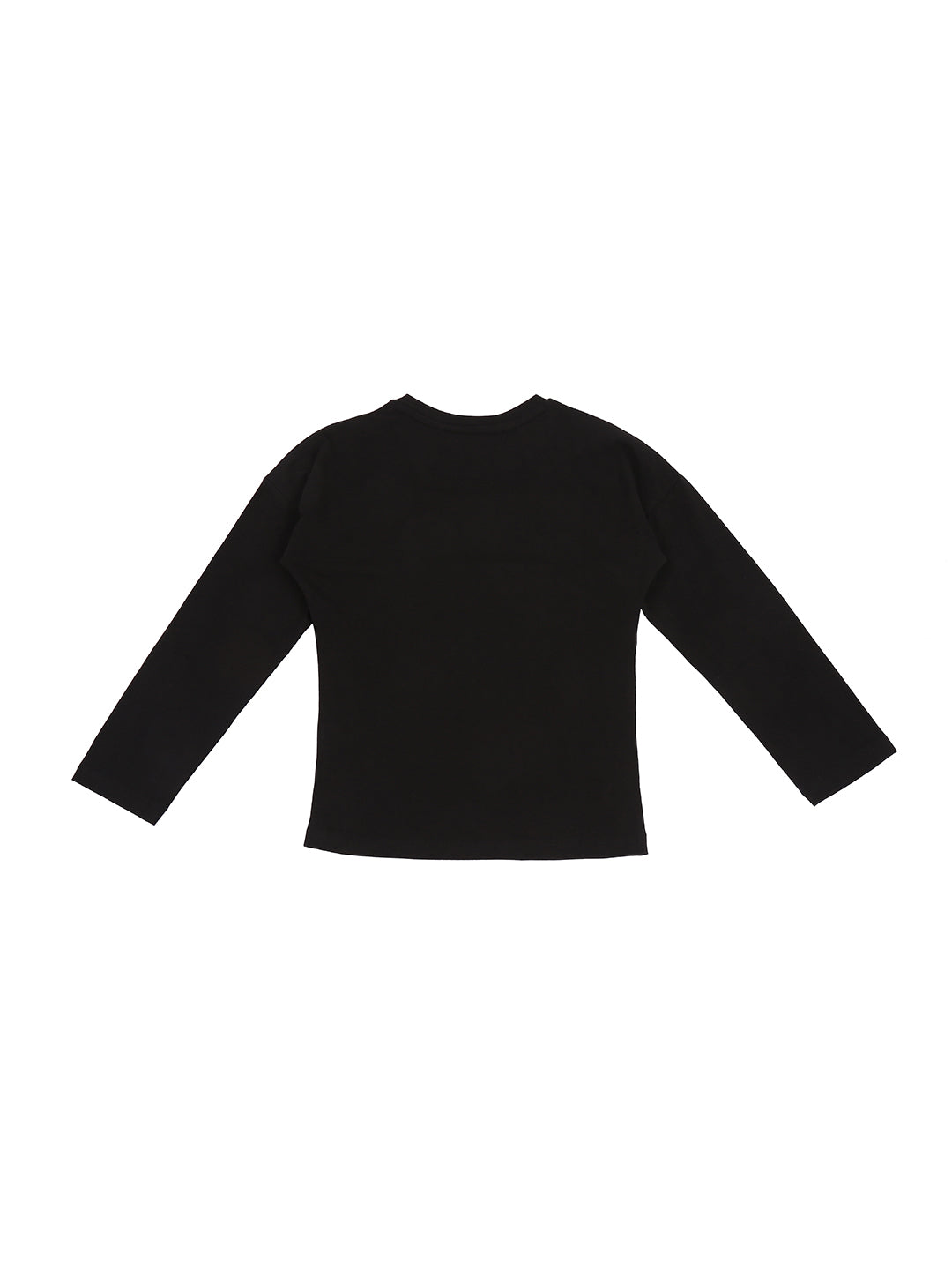 Girls Black Embellished Cotton Knits Top Full Sleeves