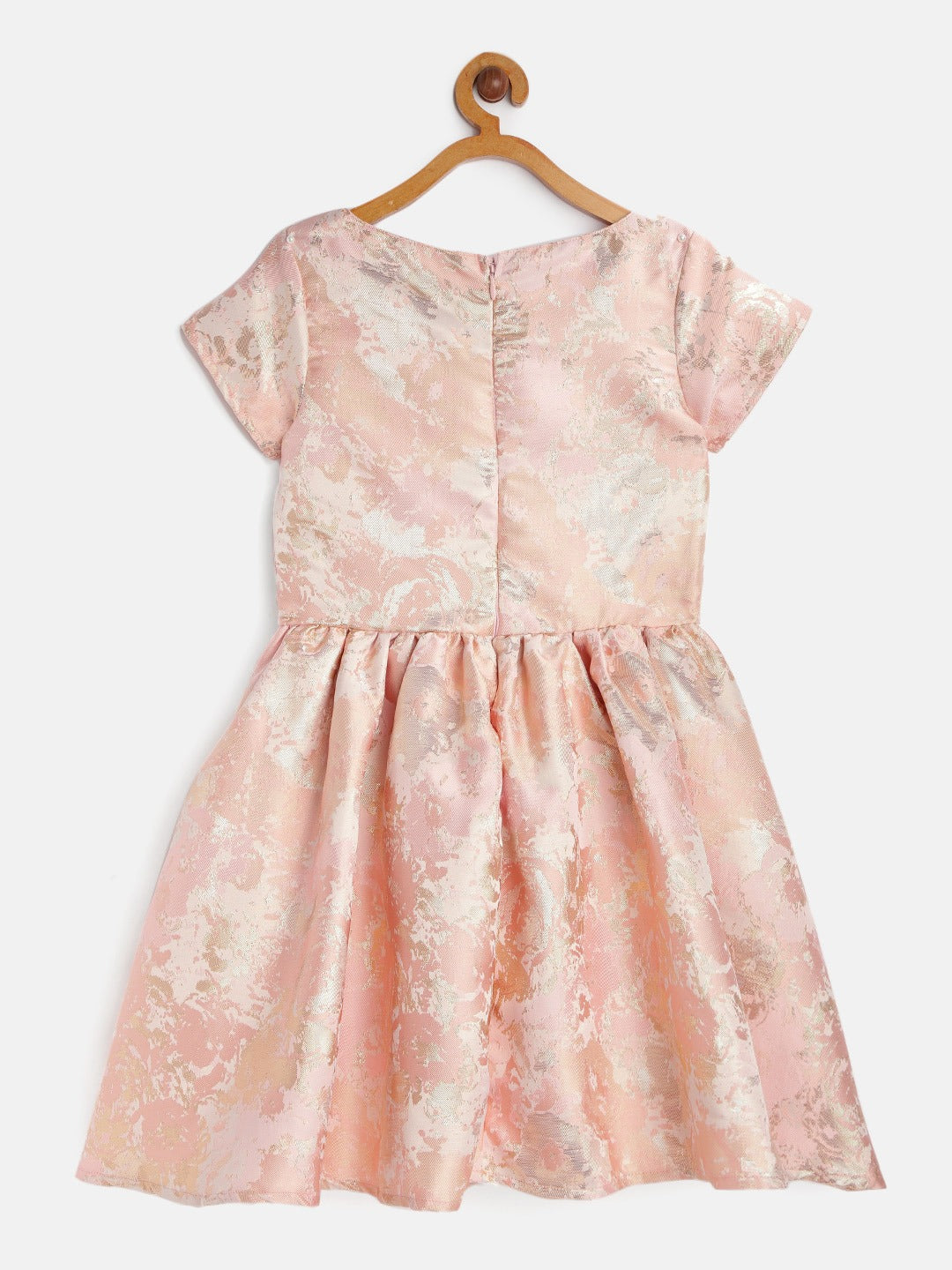 Girls Pink Embellished Satin Dress Half Sleeves