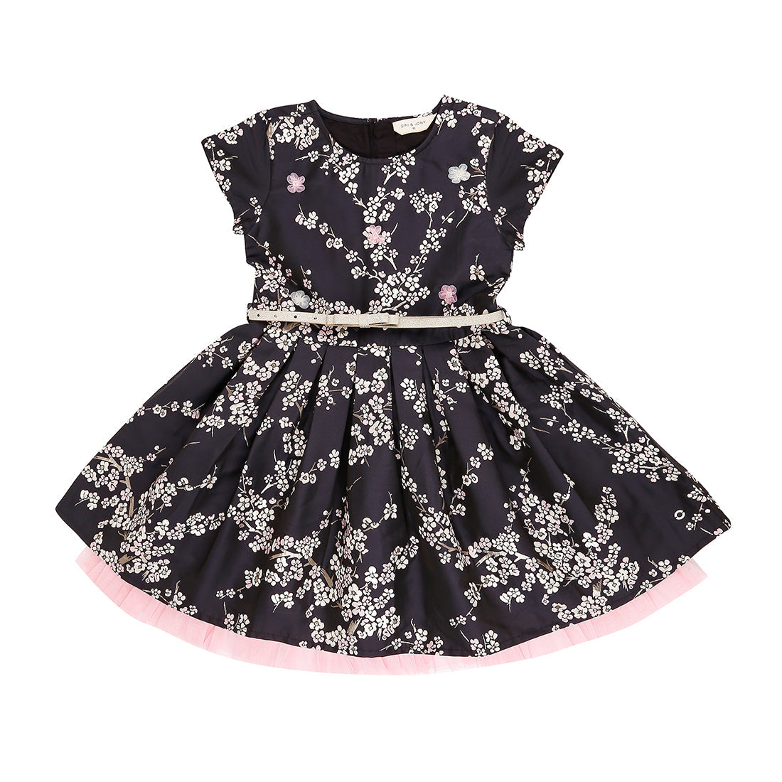 Girls Black Floral Print Cotton Dress Half Sleeves